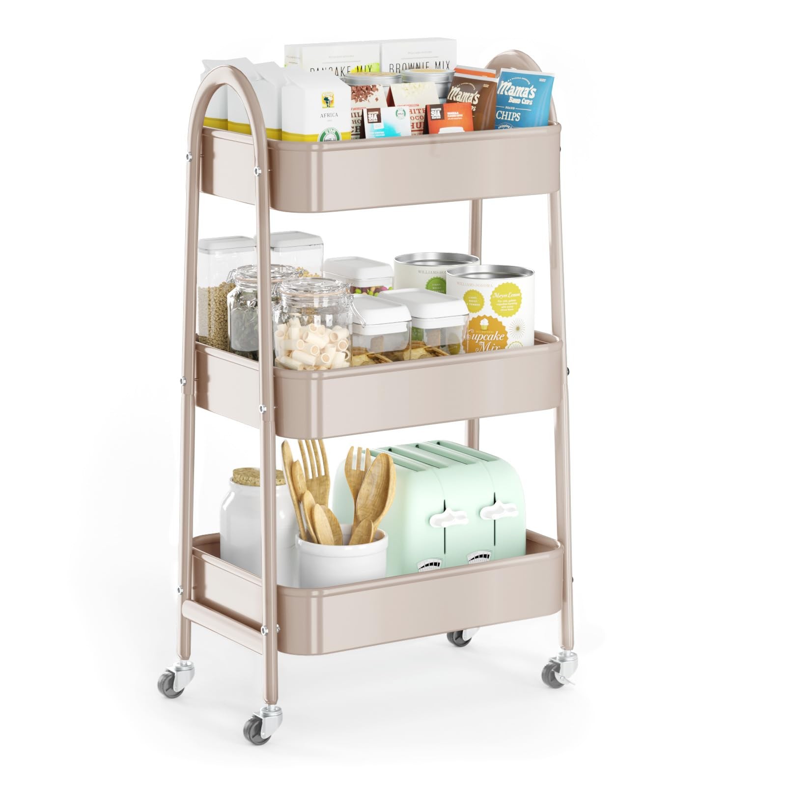 EAGMAK 3 Tier Utility Rolling Cart, Metal Storage Cart with Handle and Lockab...