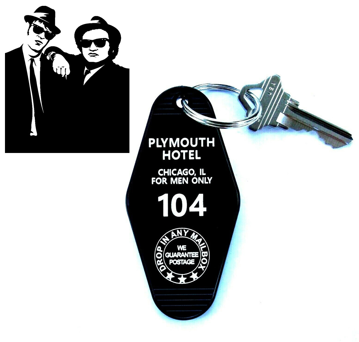 THE BLUES BROTHERS Plymouth Hotel PROP KEY TAG, Jake & Elwood movie John Belushi