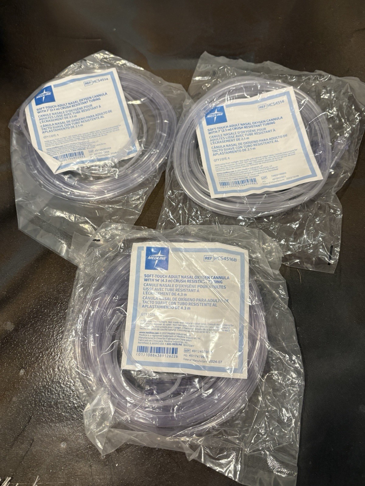 Medline Soft-Touch Oxygen Cannulas Bundle Of 3 Sealed Packs #HCS4514 & #HCS4516B