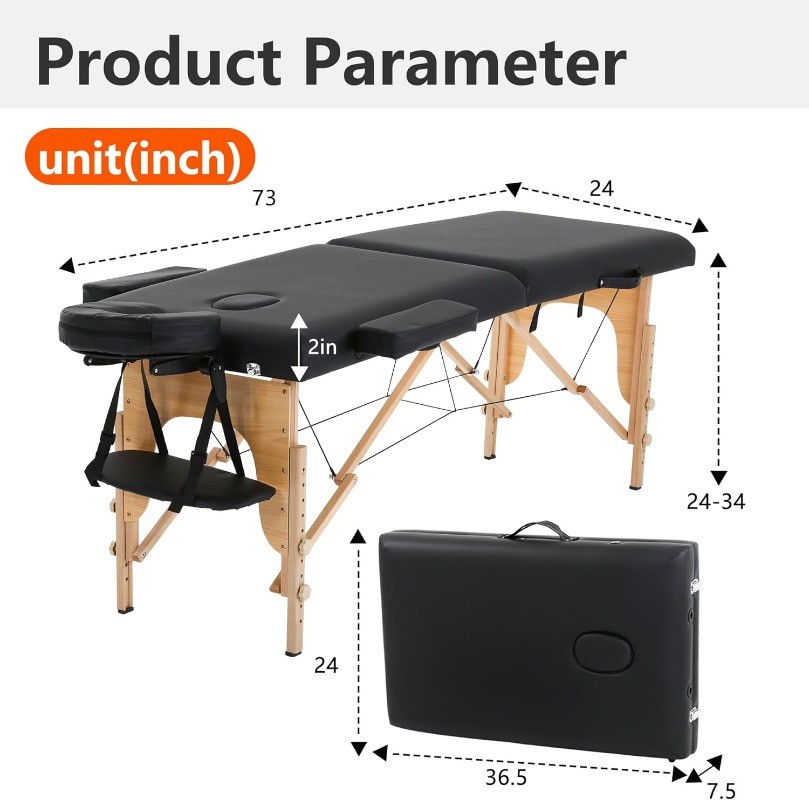 PayLessHere Massage Bed Portable Table24 inch Wide 2 Folding Height Adjustable