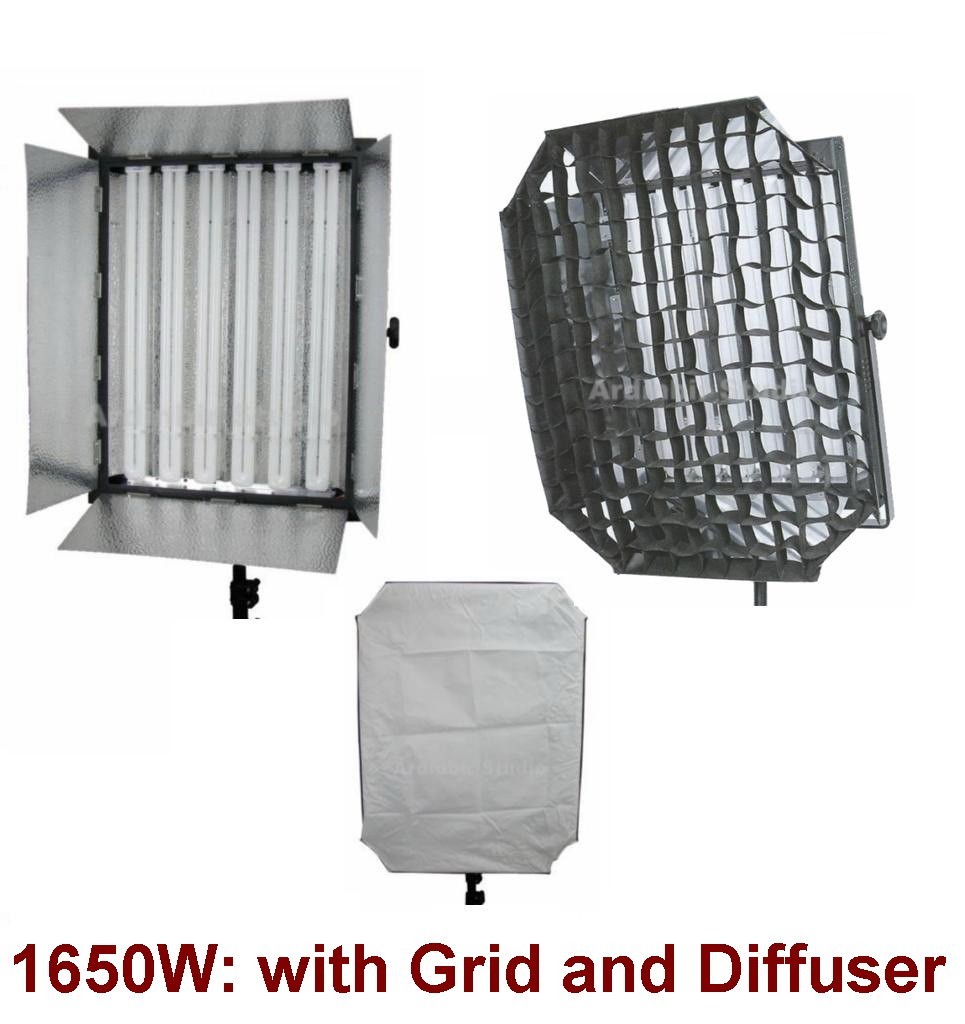 1650W Fluorescent Continuous Studio Video Light Panel Lite Lamp w Diffuser Grid