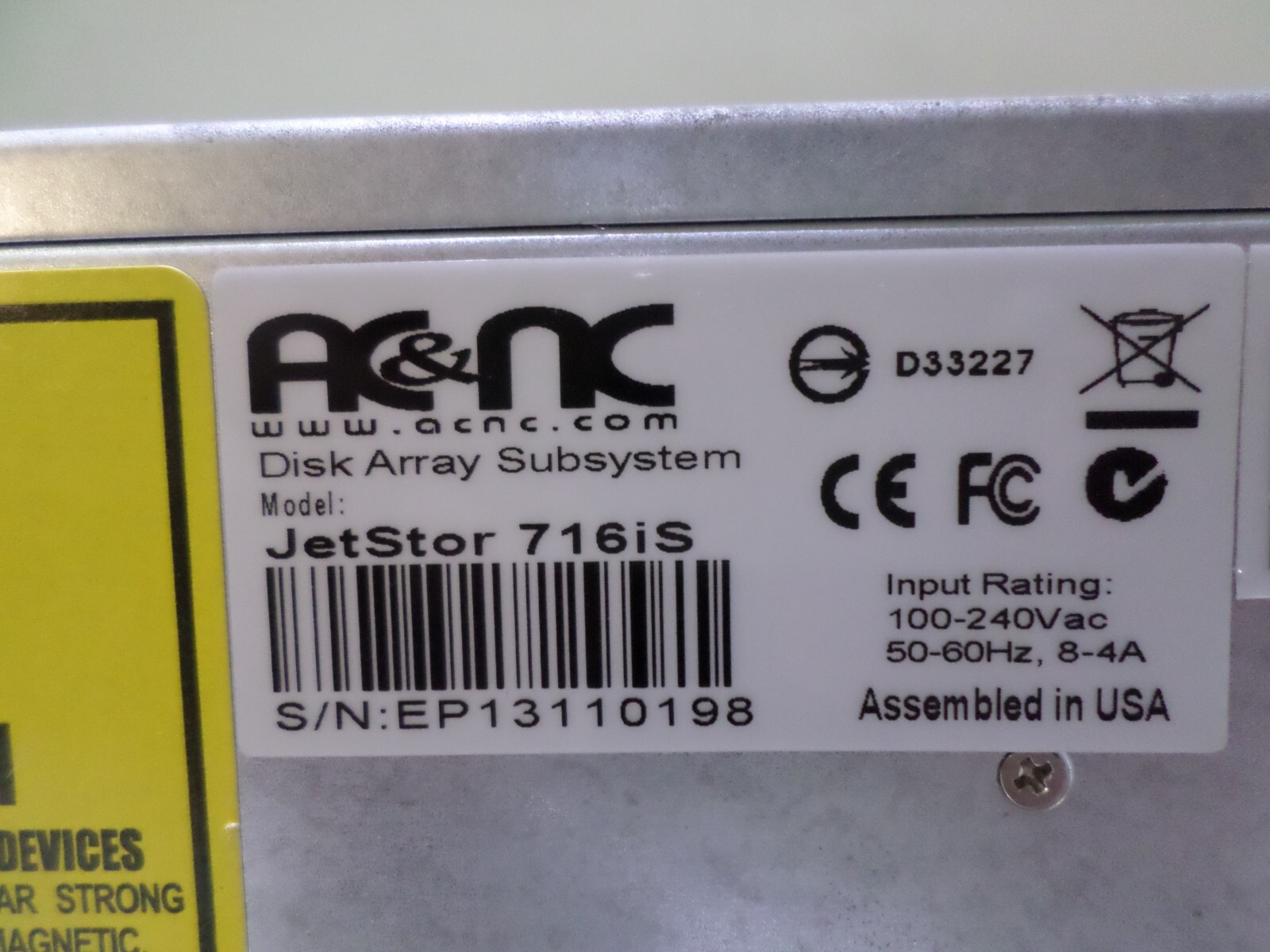JetStor 716iS Disk Array Subsystem w/ 2 x Power Supplies