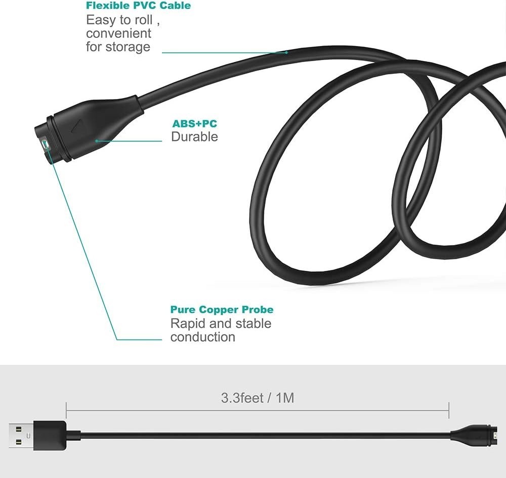 USB-C Plug Charging/Data Cable Compatible with Garmin Watch - 1M, 1 or 2-Pack