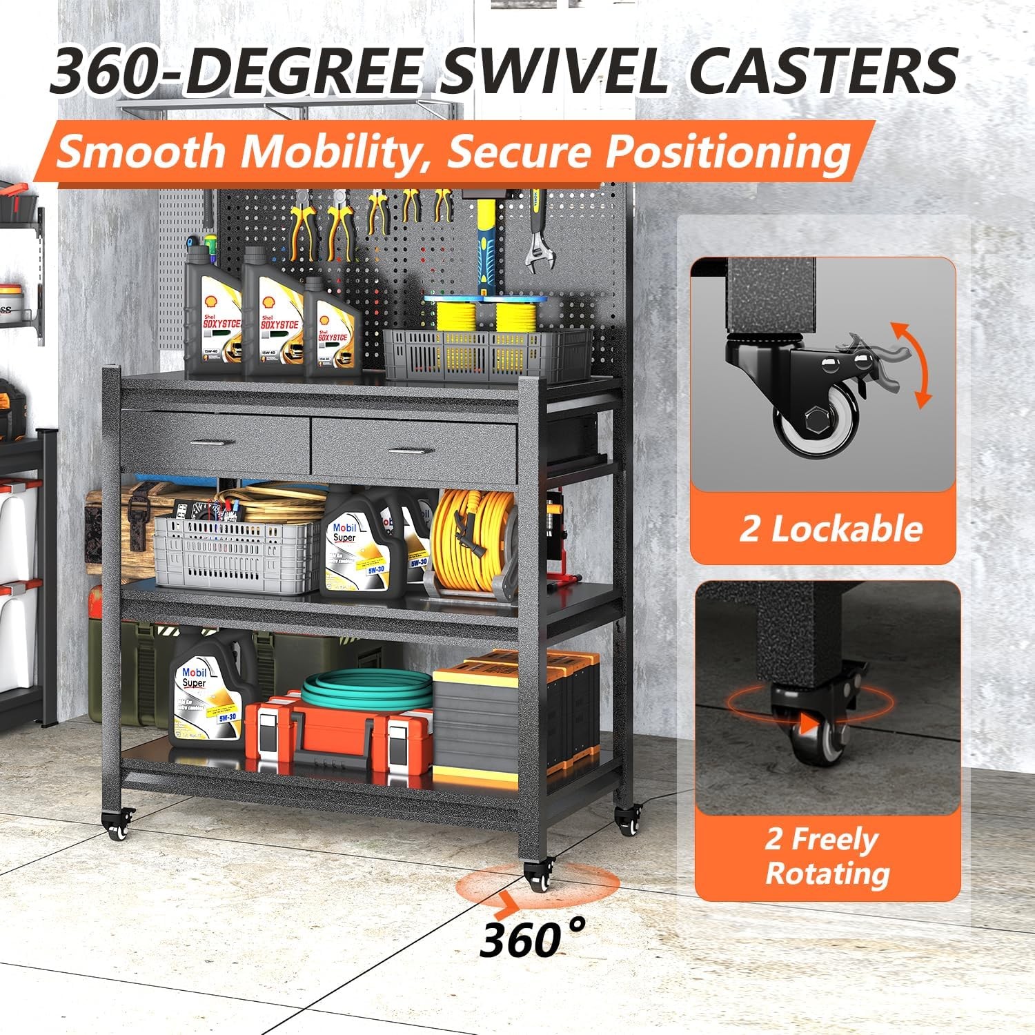 Workbench W/ Pegboard & Drawer Adjustable Shelving Work Table Mobile Workstation