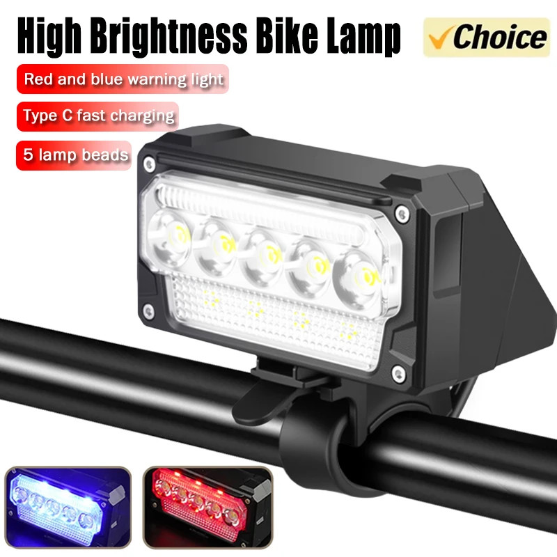 Bright Bicycle Light 5 LED Front Type C Rechargeable   Mountain Bicycle Lamp 1