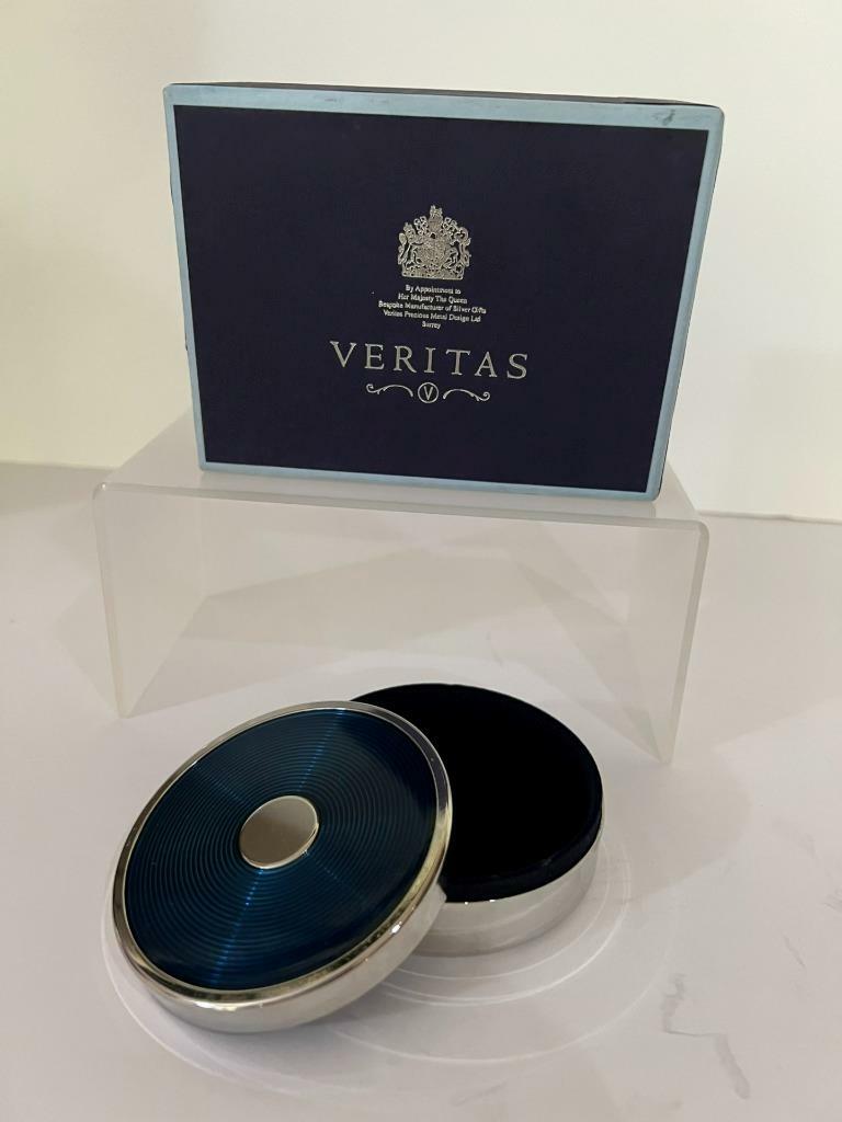 Veritas Round Blue Silver Metal TRINKET BOX  New in Box