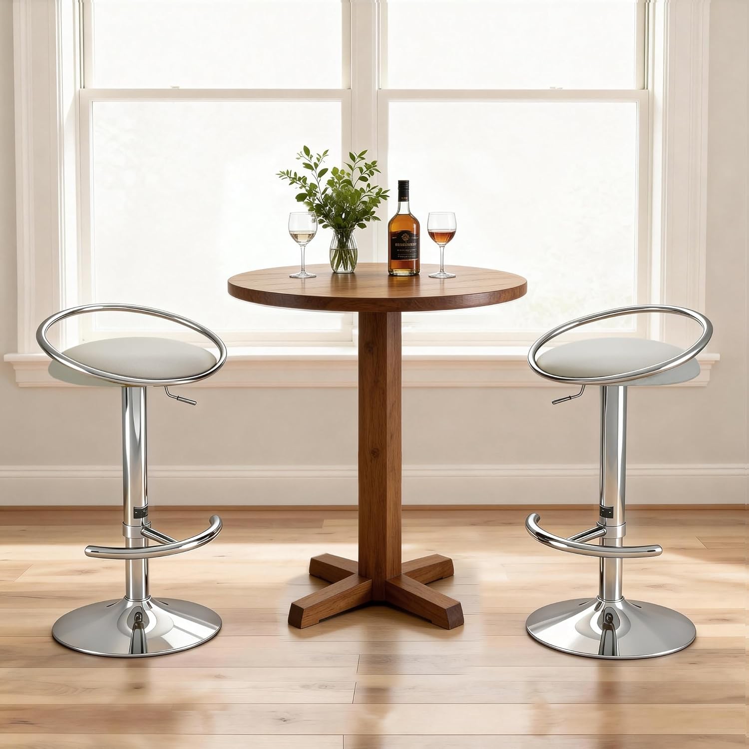 Bar Stools Set of 2 Adjustable Swivel Counter Height Barstools W/ Upholstered