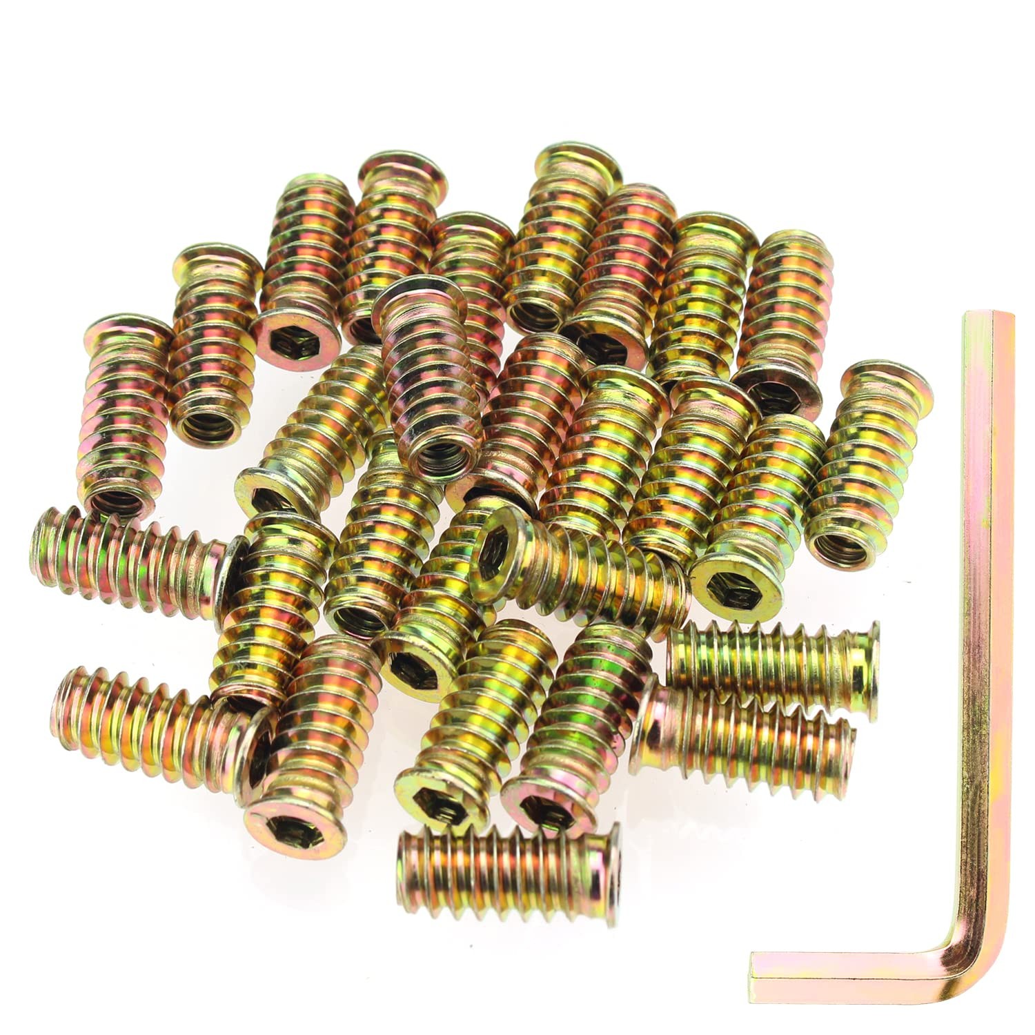 50 Pcs 1/4"-20 x 25mm Threaded Inserts Hex Socket Drive Inserts Nuts for Wood