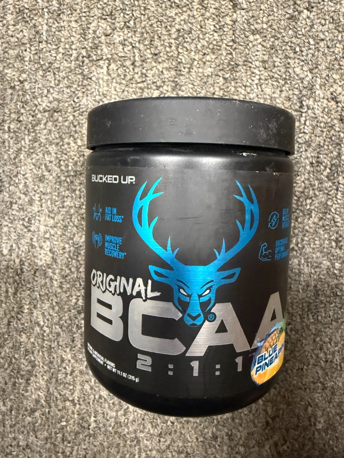 Bucked Up BCAA 2:1:1 Blue Pineapple Powder Muscle Recovery 11.1 oz Plant-Based