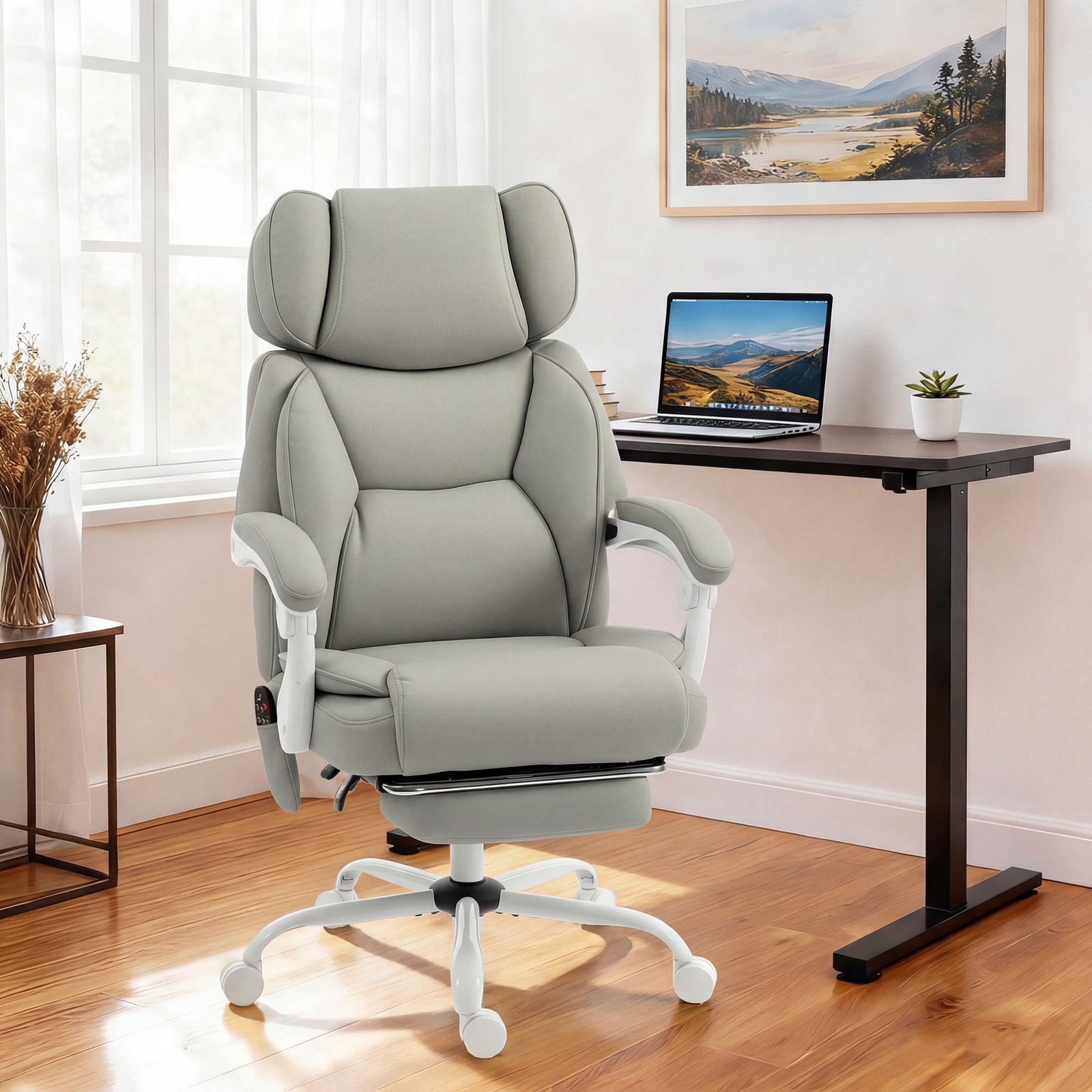 Massage Office Chair with Heat Reclining Function, Light Gray