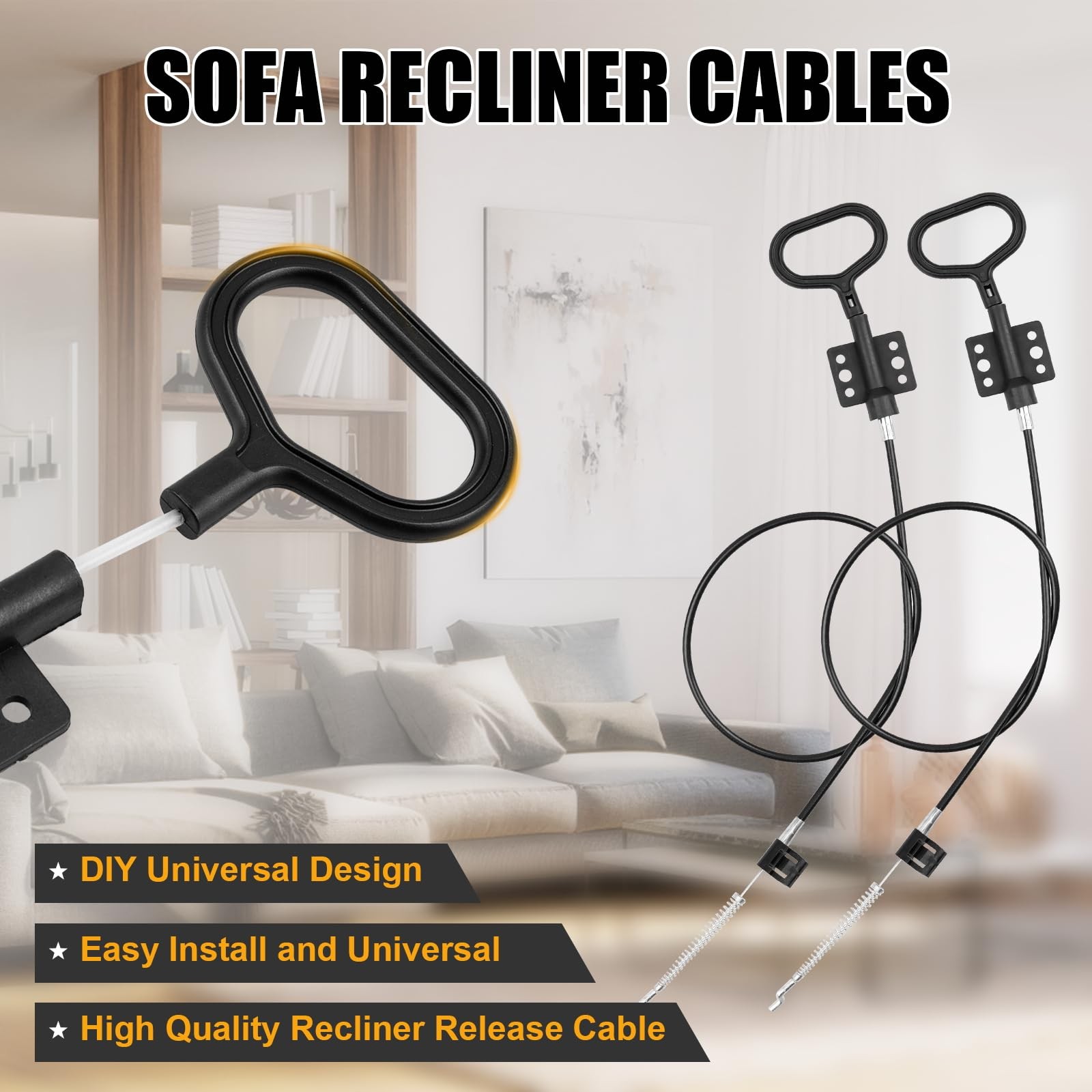 YEYETUO Sofa Recliner Cables, 2PCS Release Cables Replacement D Ring Pull Handle
