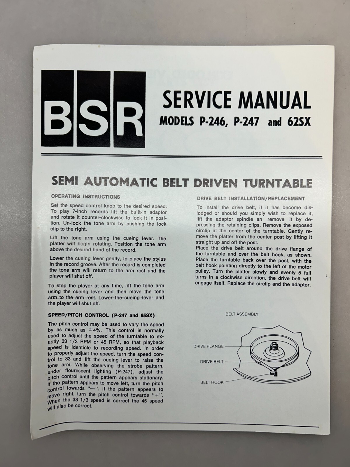 BSR P-246 247 62SX Original Service Manual Free Shipping