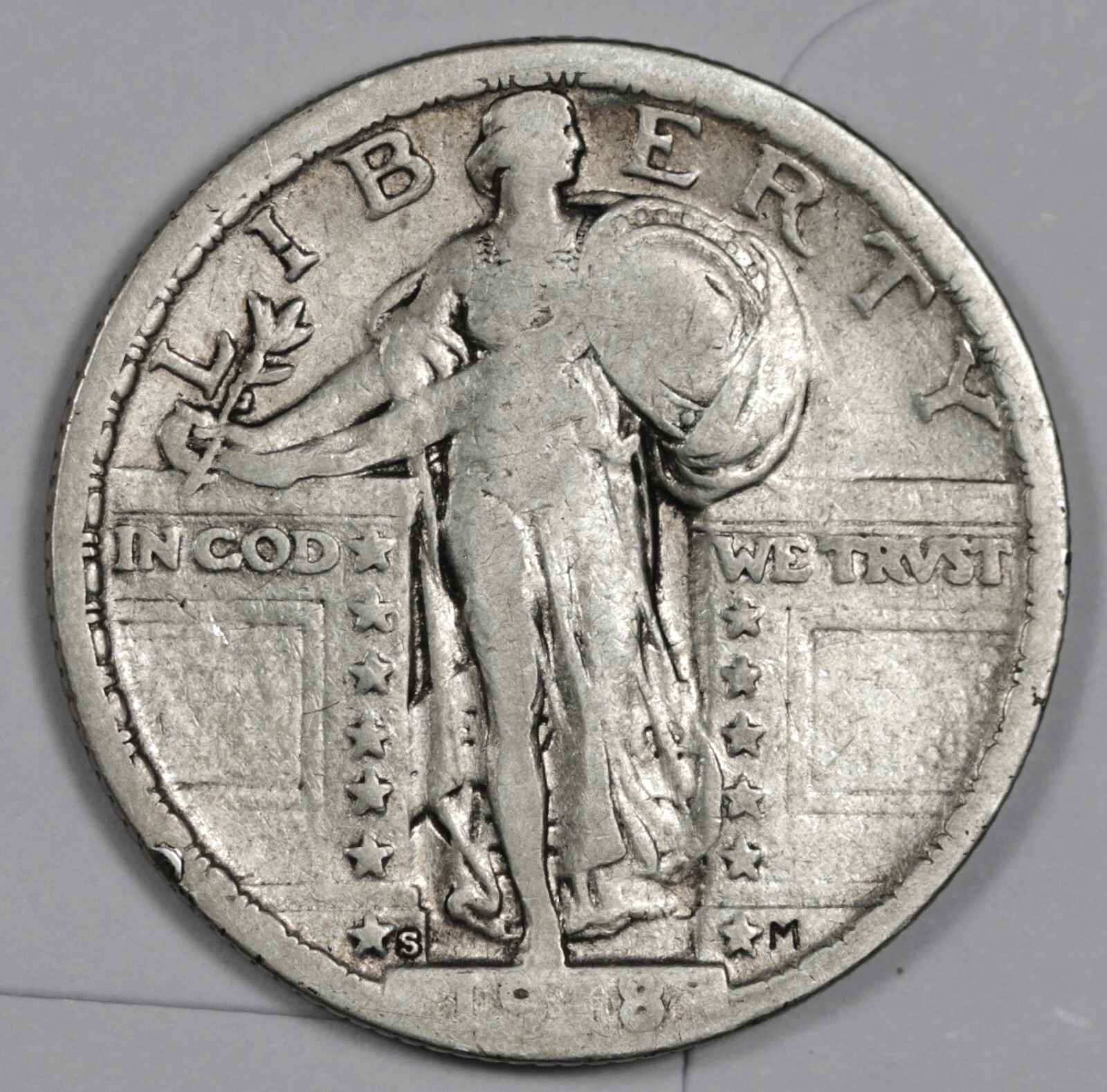 1918-s Standing Liberty Quarter.  Error.  Clashed "E".  Obverse.  Fine.  203049