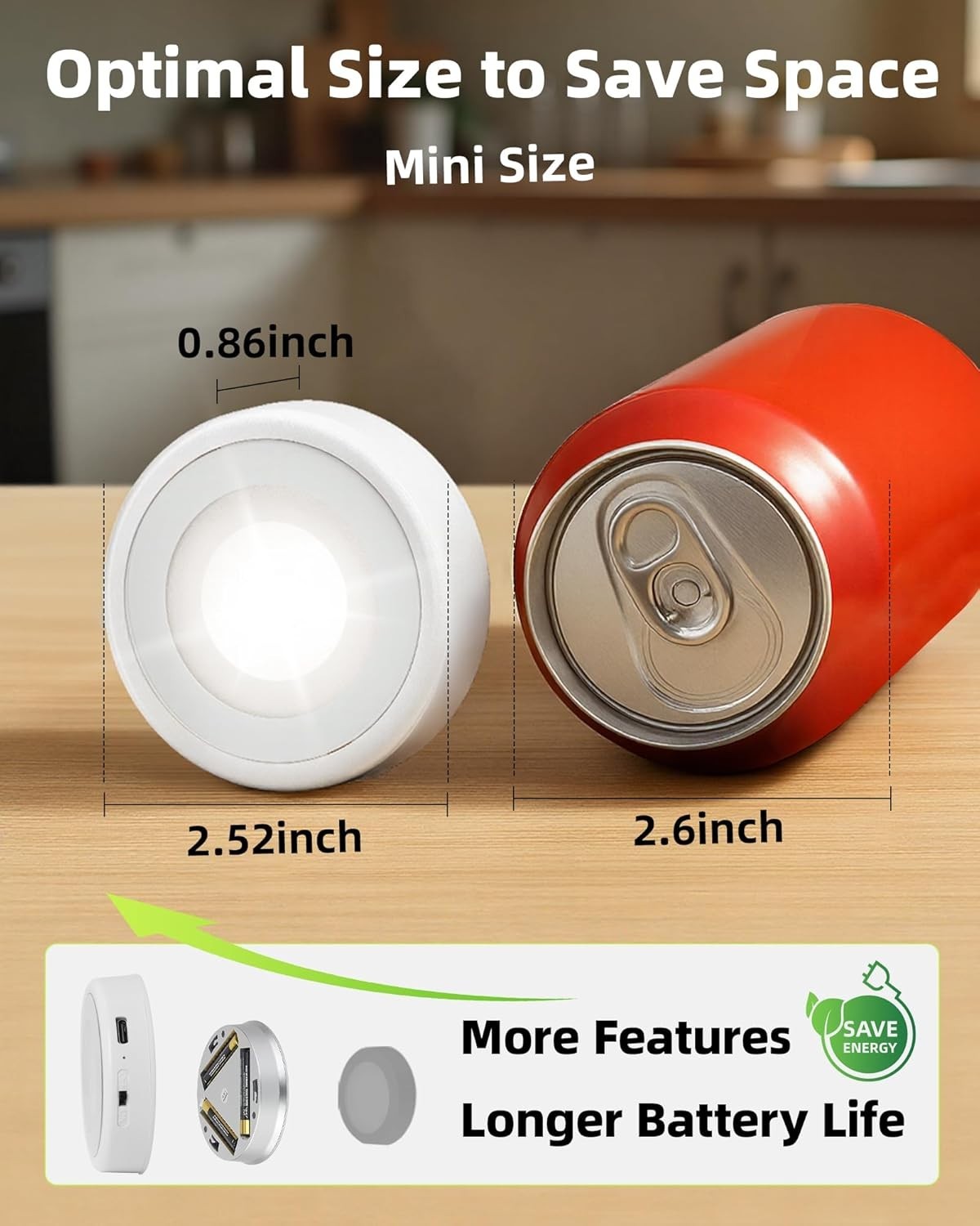Compact 2.5'' Rechargeable LED Puck Lights - Wireless Touch & Remote Control