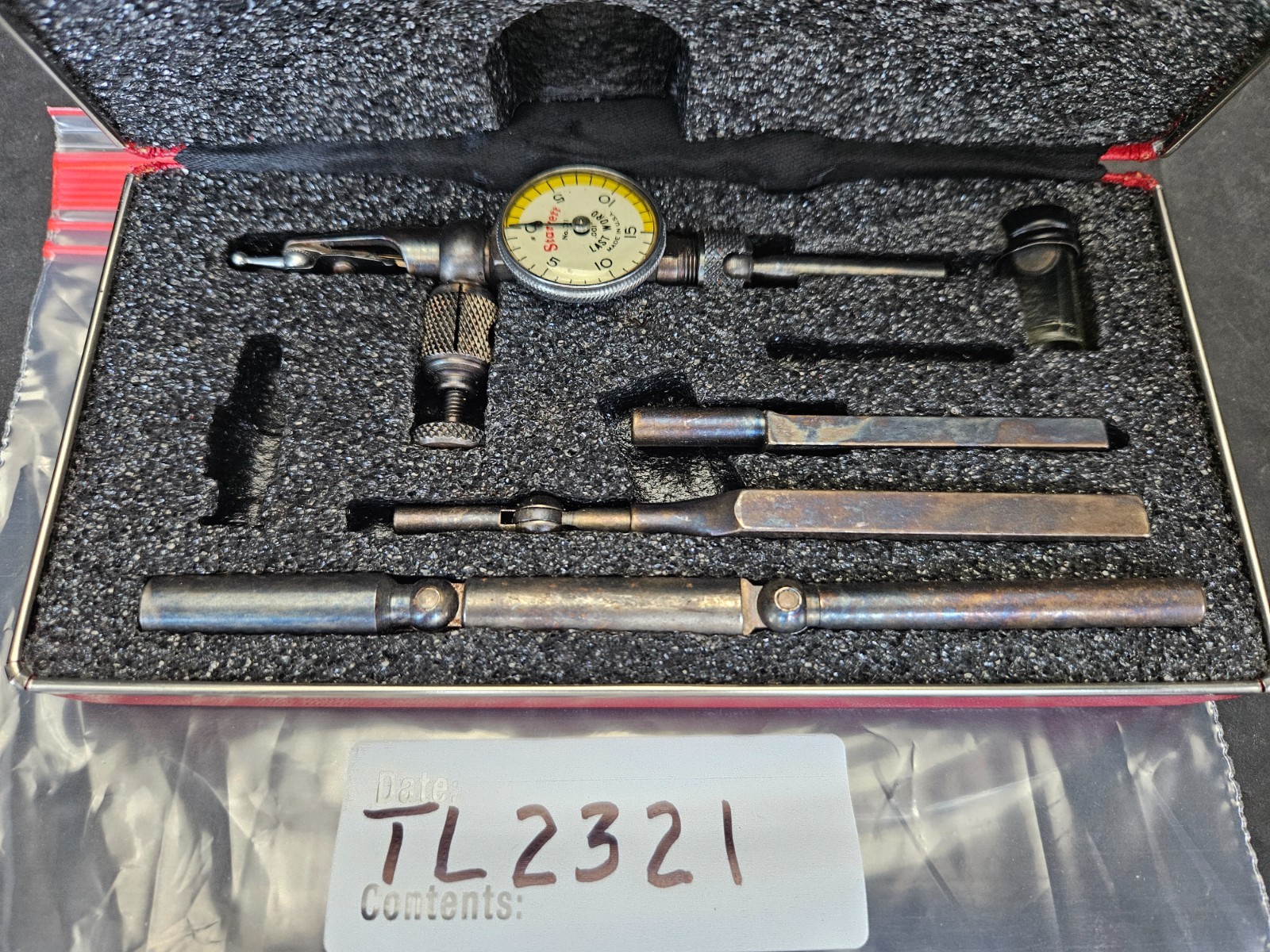 STARRETT #711 LAST WORD DIAL TEST INDICATOR .001" W/CASE & ATTACHMENTS (TL2321)