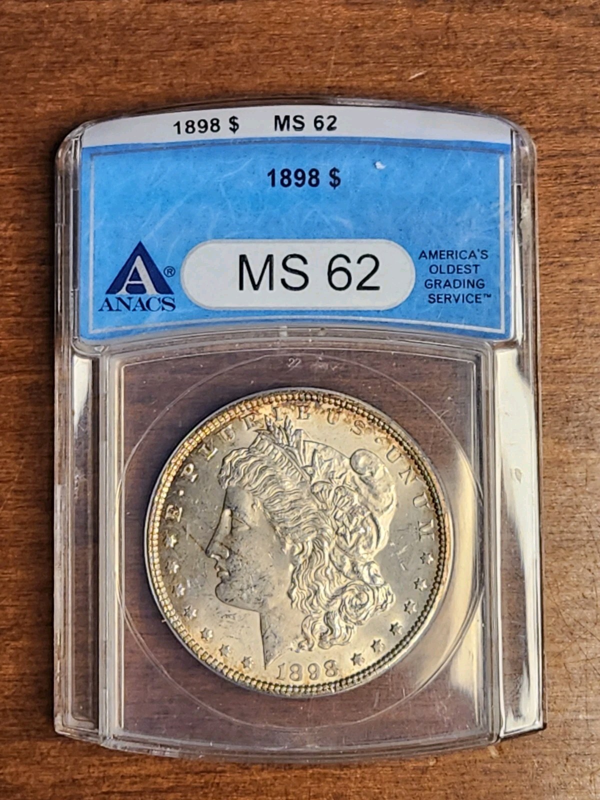 1898-p Morgan Silver Dollar W/ Edge Toning, ANACS, MS-62, Great Buy!