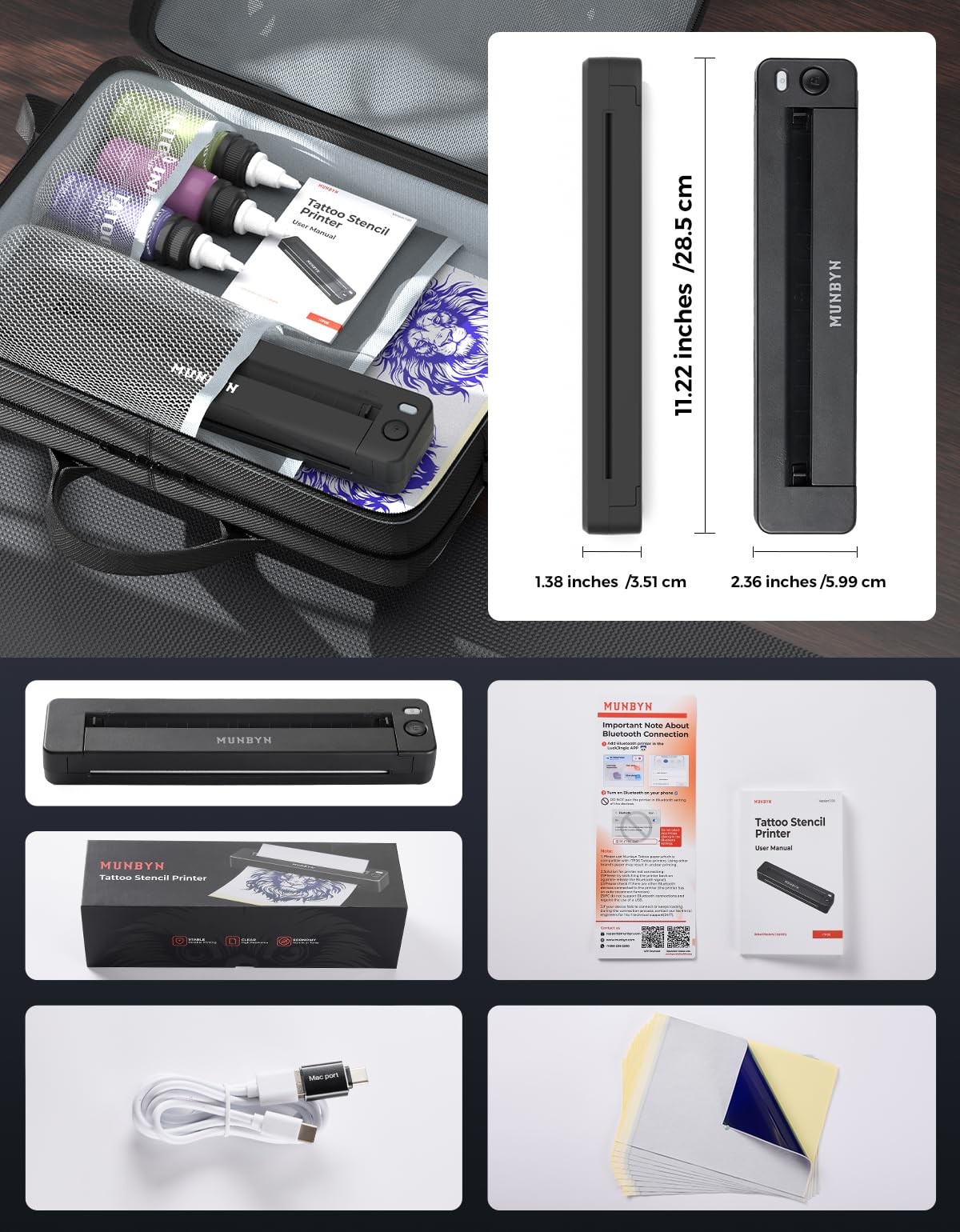 Munbyn Tattoo Stencil Printer Itp06 300Dpi Wireless Thermal Tattoo Printer 20