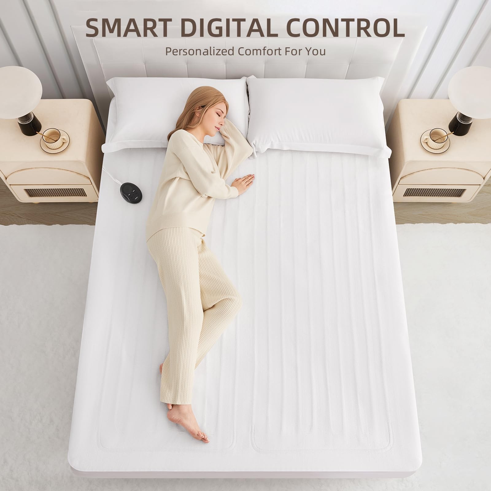 Bwarm Electric Heated Mattress Pad Twin XL Size, 39" x 80", XL, White