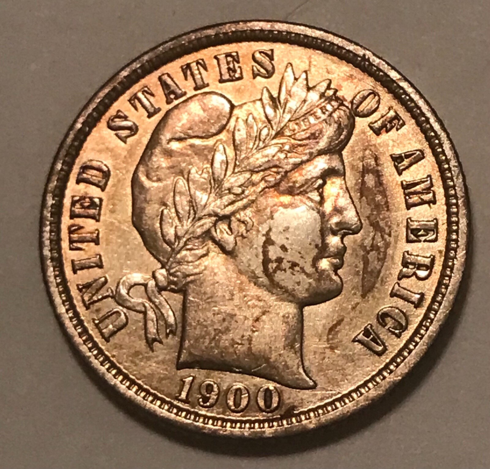 1900- s  barber dime , AU ++