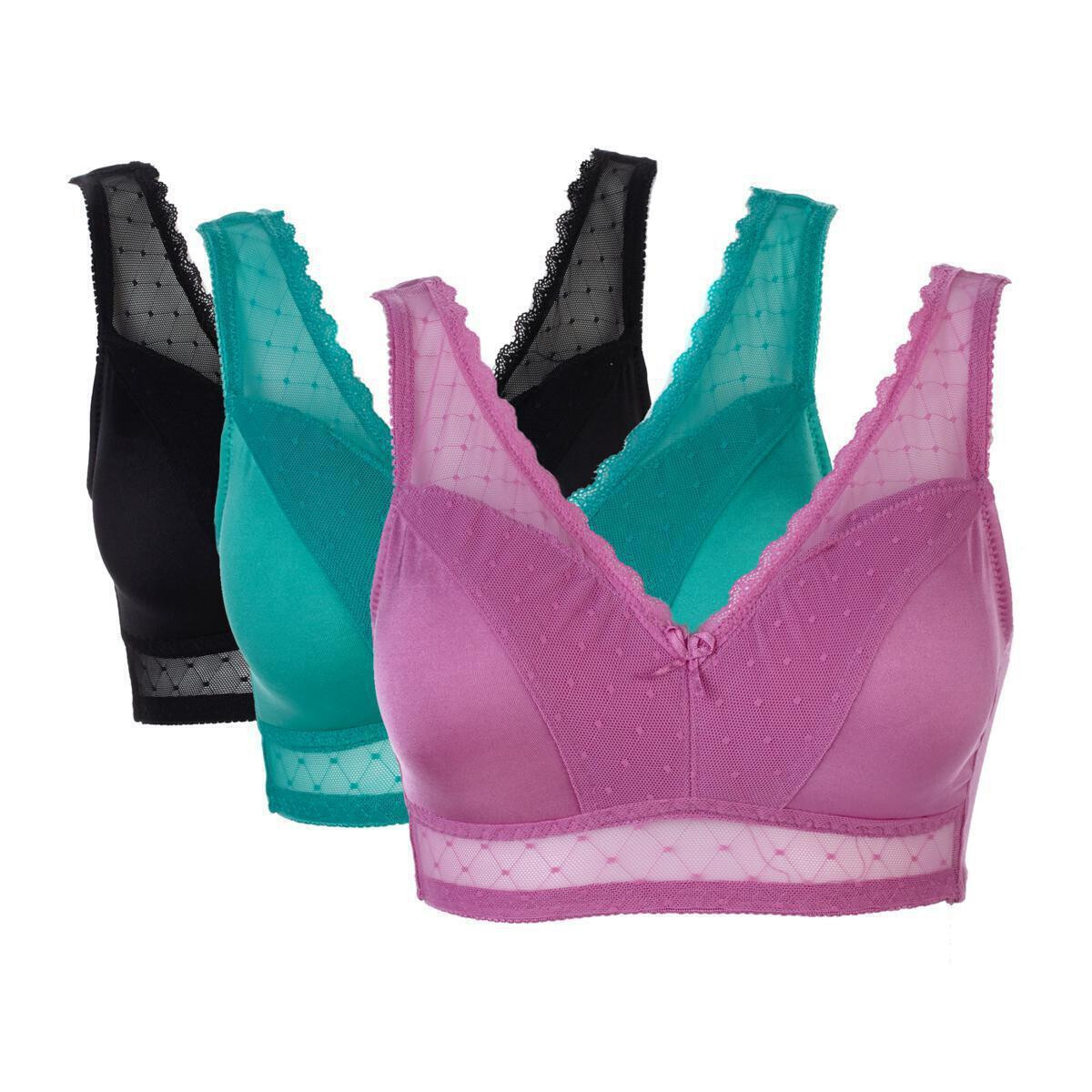 Rhonda Shear Mesh Dot Pin-Up Bra 3 Pack w/Removable Pads 514-144 , Size L