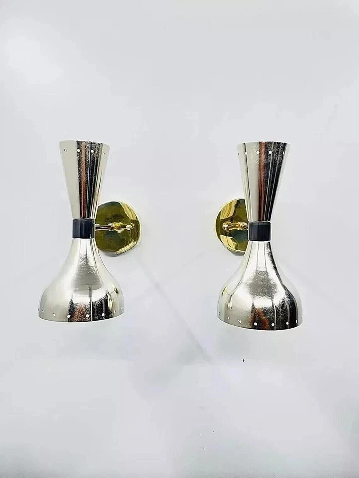 Pair Diabolo Brass Wall Sconce Mid Century Italian Stilnovo Sconce Christmas Gif