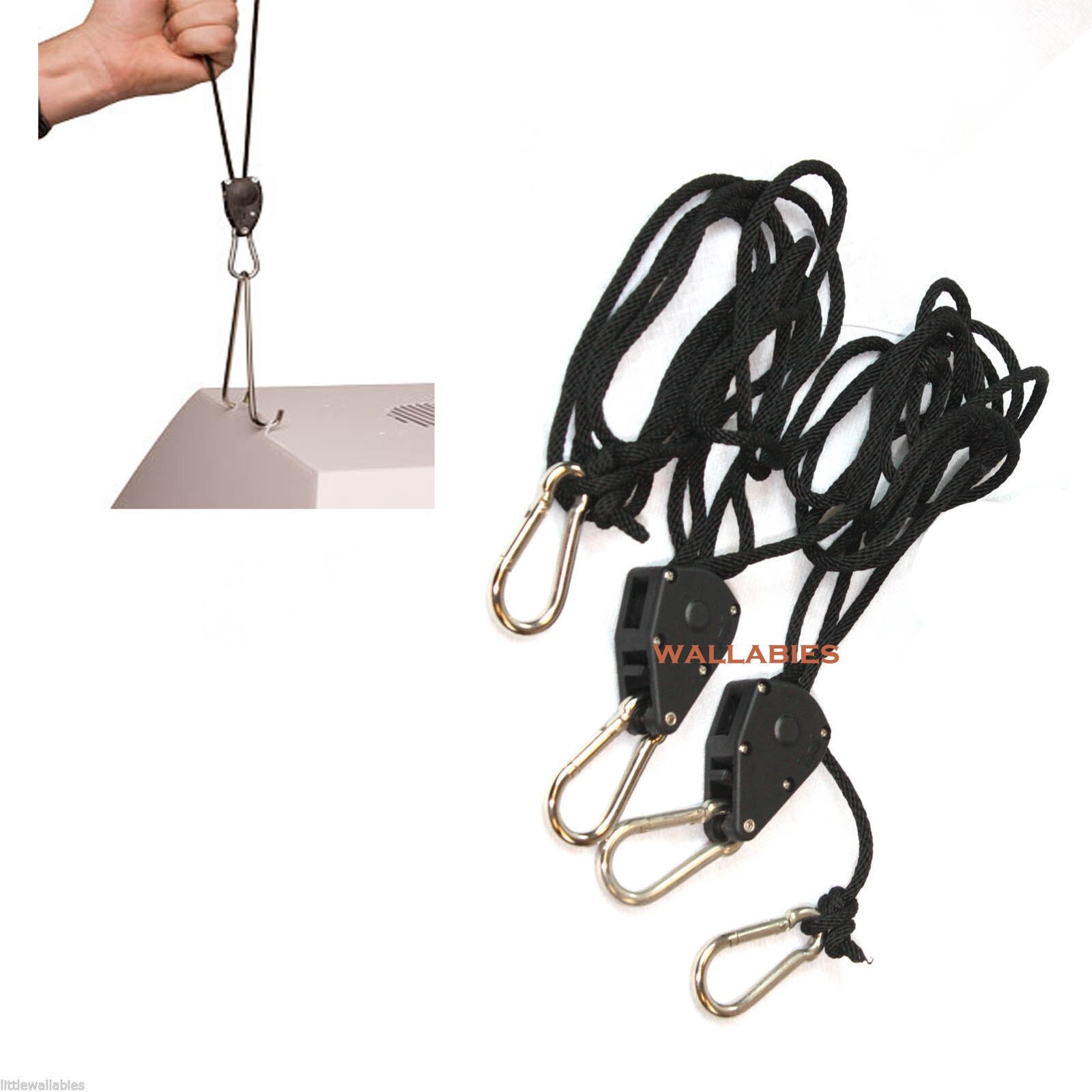 Heavy Duty 1 Pair (2pcs) 150lbs Grip Rope Ratchet Grow Light Fan Filter Hanger