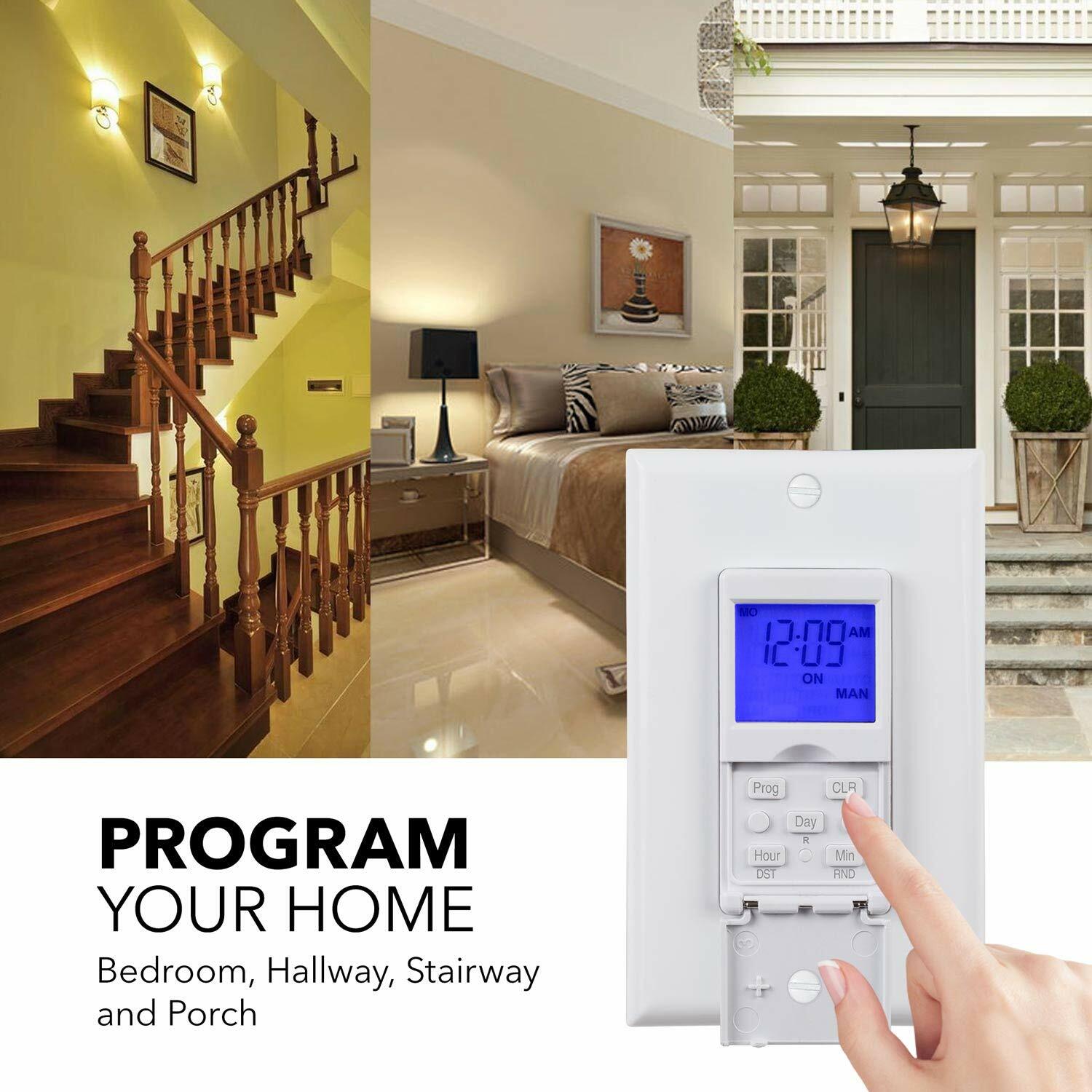 BN-LINK 7 Day Programmable Timer Switch, Single or 3 Way, blue background light