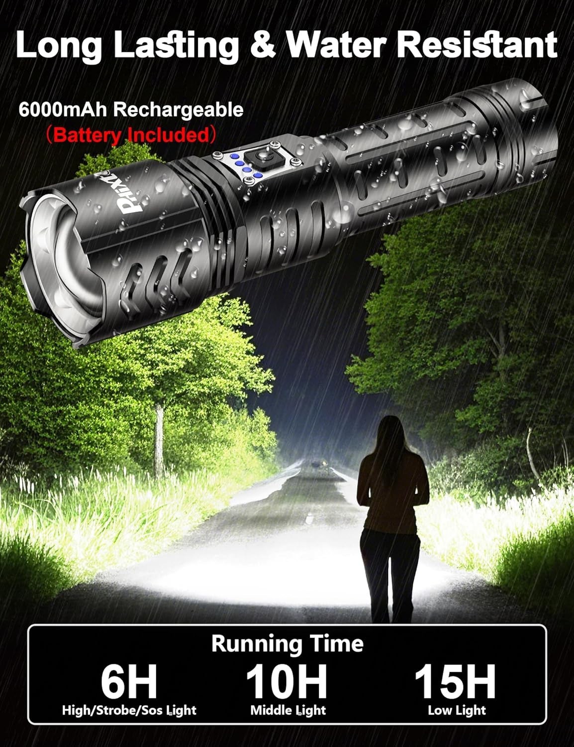 Rechargeable LED Flashlight High Lumens 100000 Long Range 3280FT Waterproof