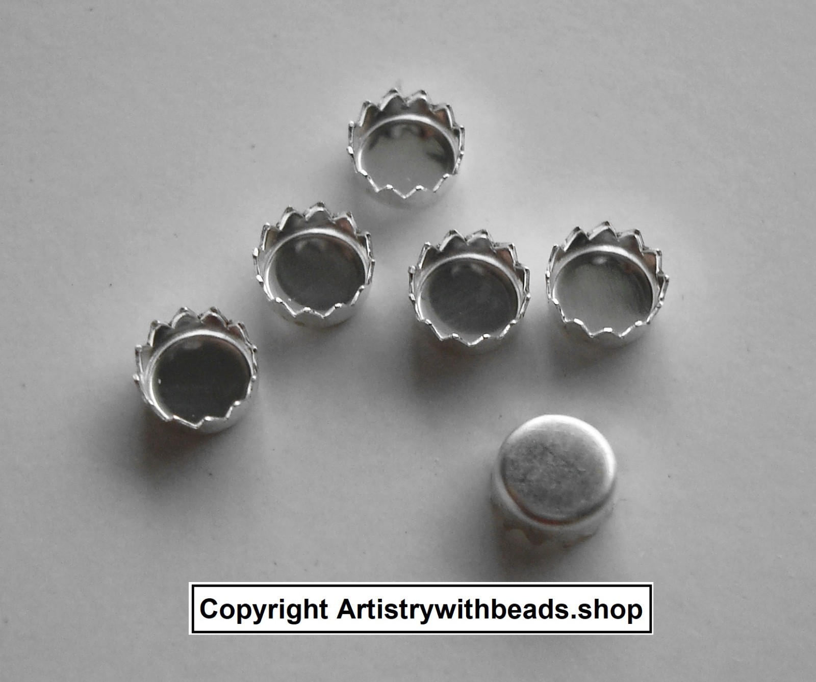 Sterling Silver 4mm Bezel cups 6 round machine made serrated edge bezels  BC004S