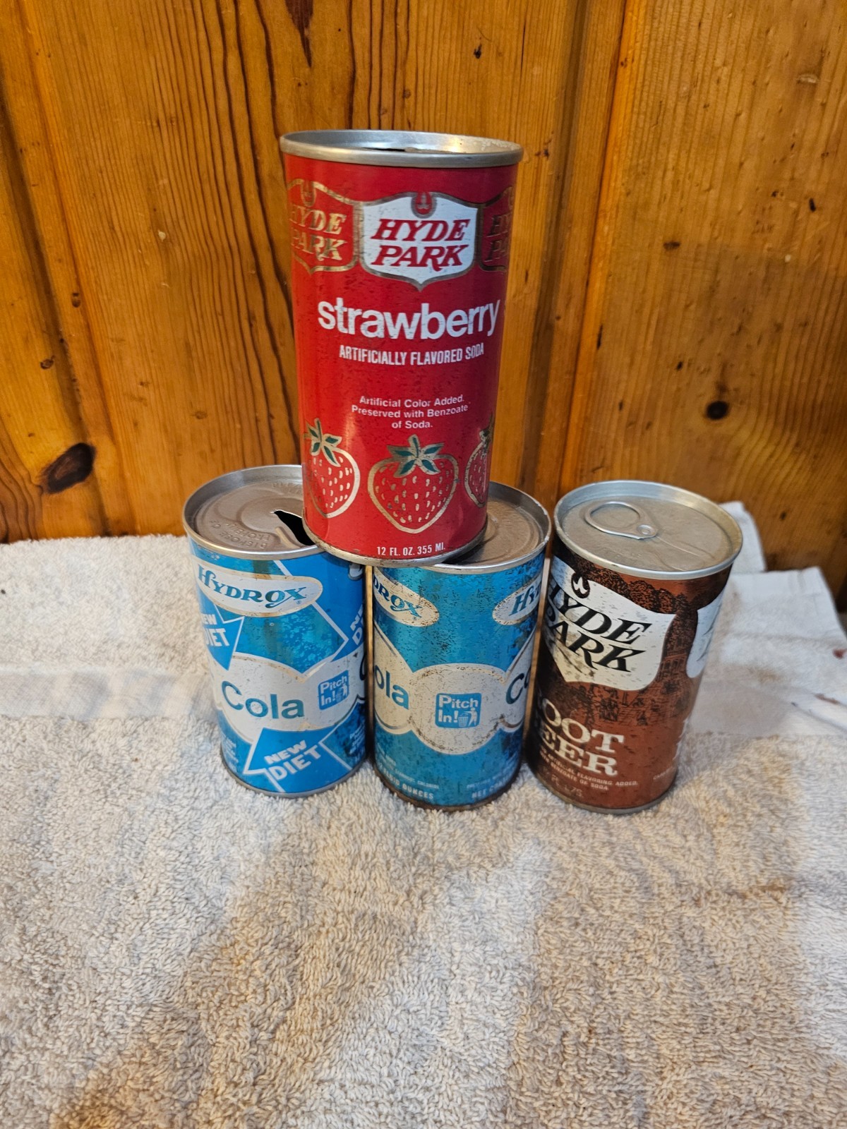 4 DIFF HYDE PARK STEEL SODA CAN CANS EMPTY G