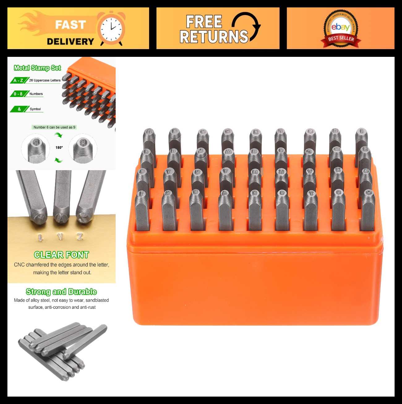36pcs Metal Stamping Kit - Uppercase Letter & Number Punch Set, Imprint Tool for