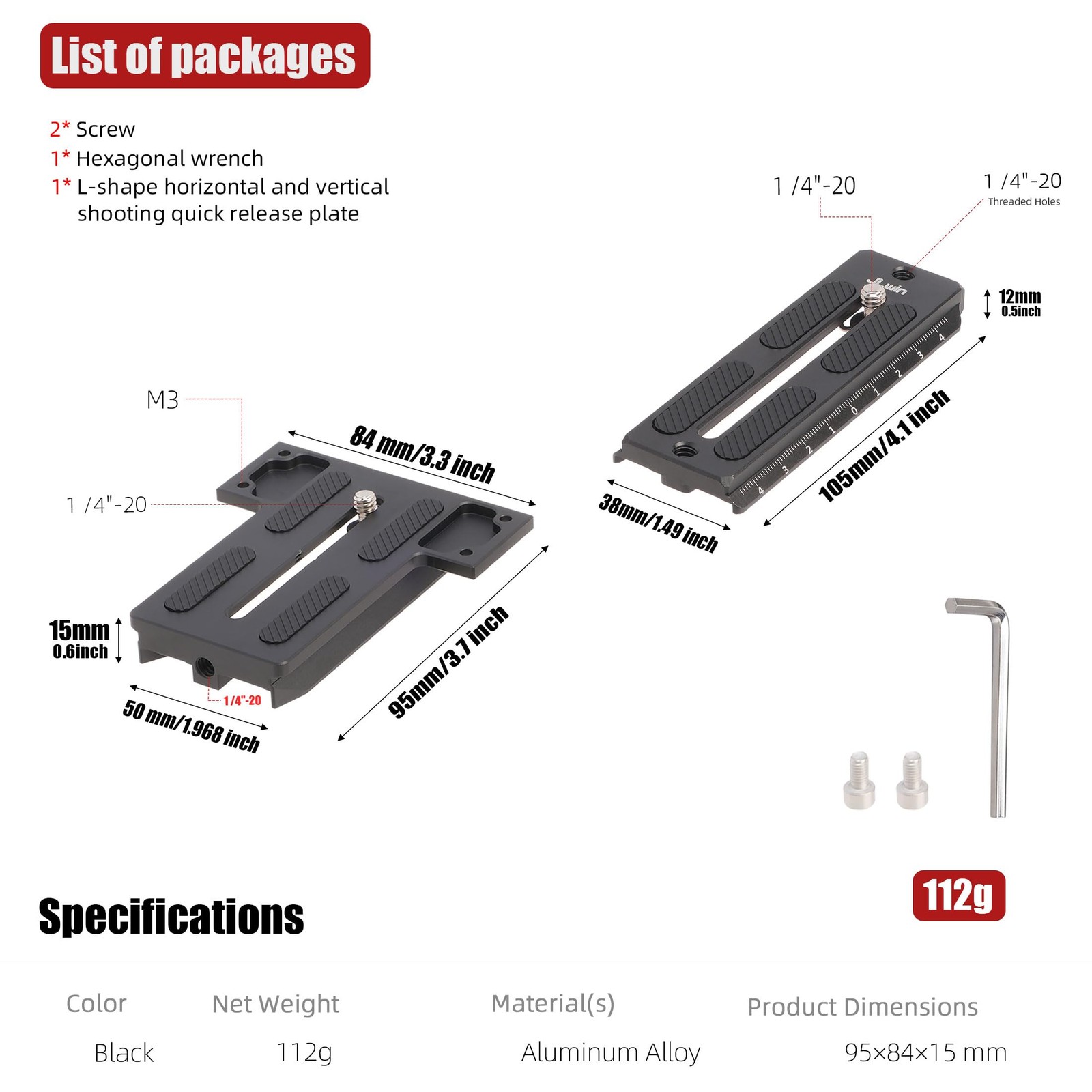 Hersmay Universal Arca-Swiss Quick Release Vertical Stand L Bracket Black