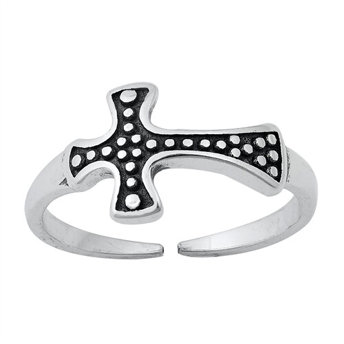 Side cross sterling silver bead toe ring