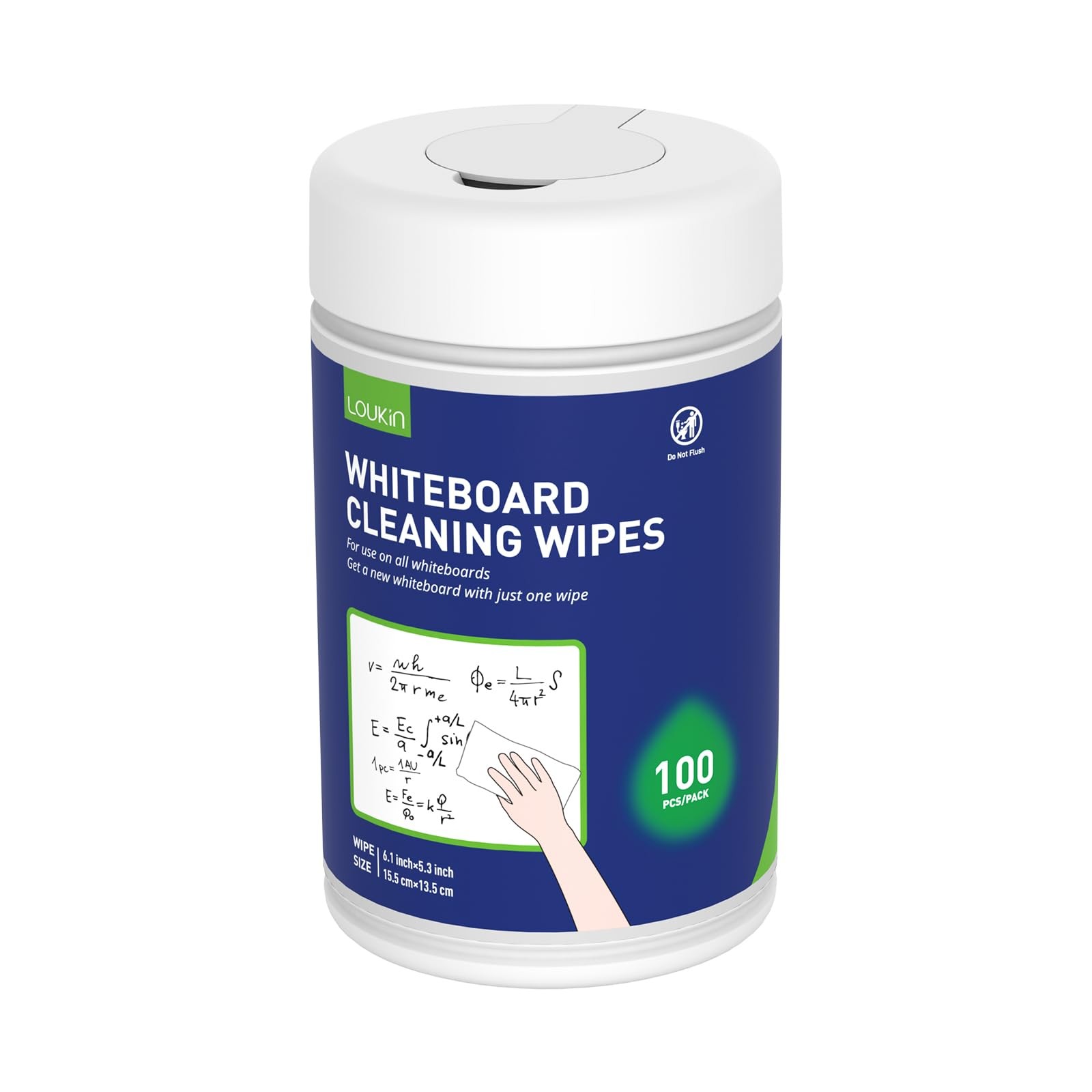 Loukin Whiteboard Cleaning Wipes, Dry Erase 100 Count (Pack of 1), White