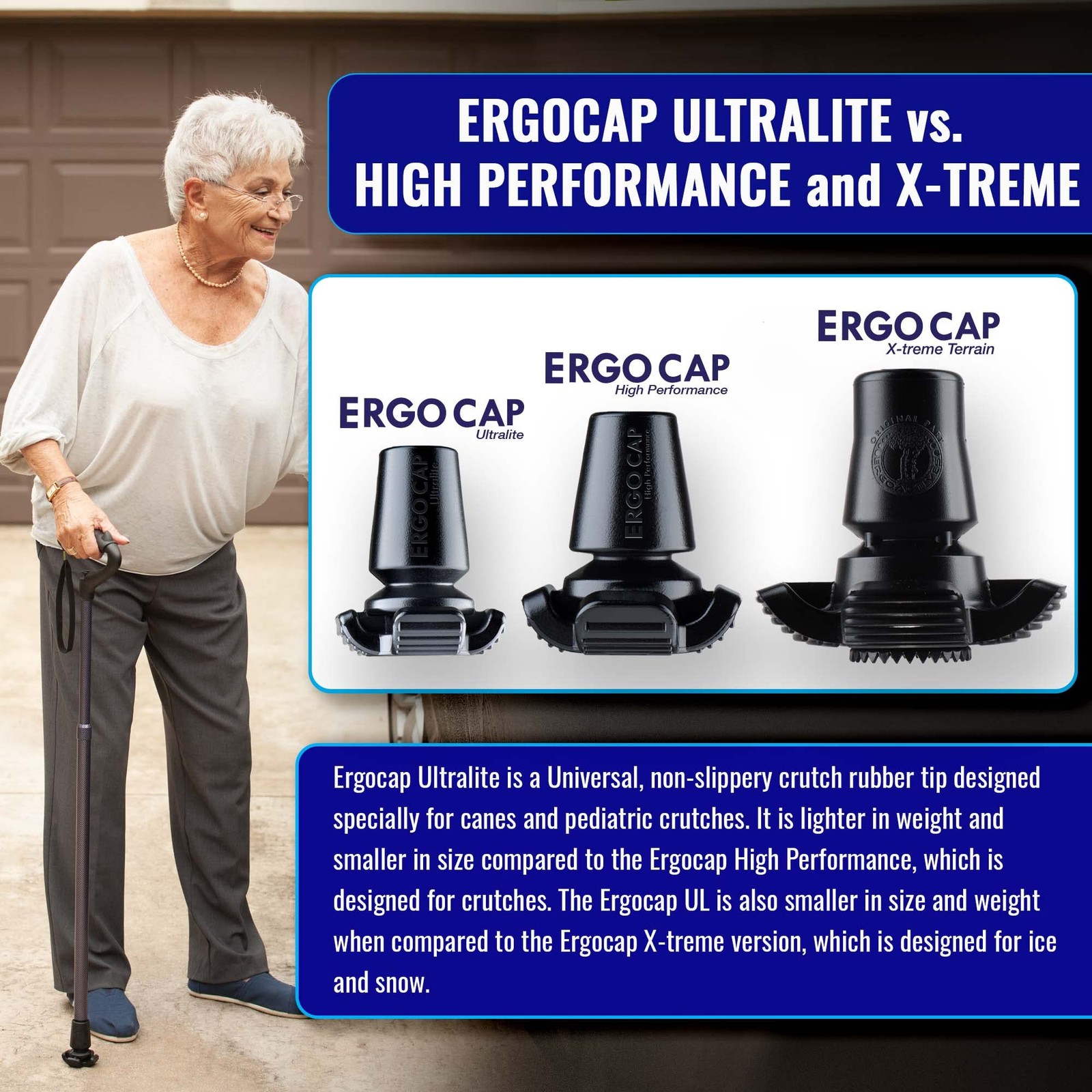 ® Ultralite Crutch/Cane Rubber Tip - Rubber Foot Pad for Canes/Crutches - Sta...