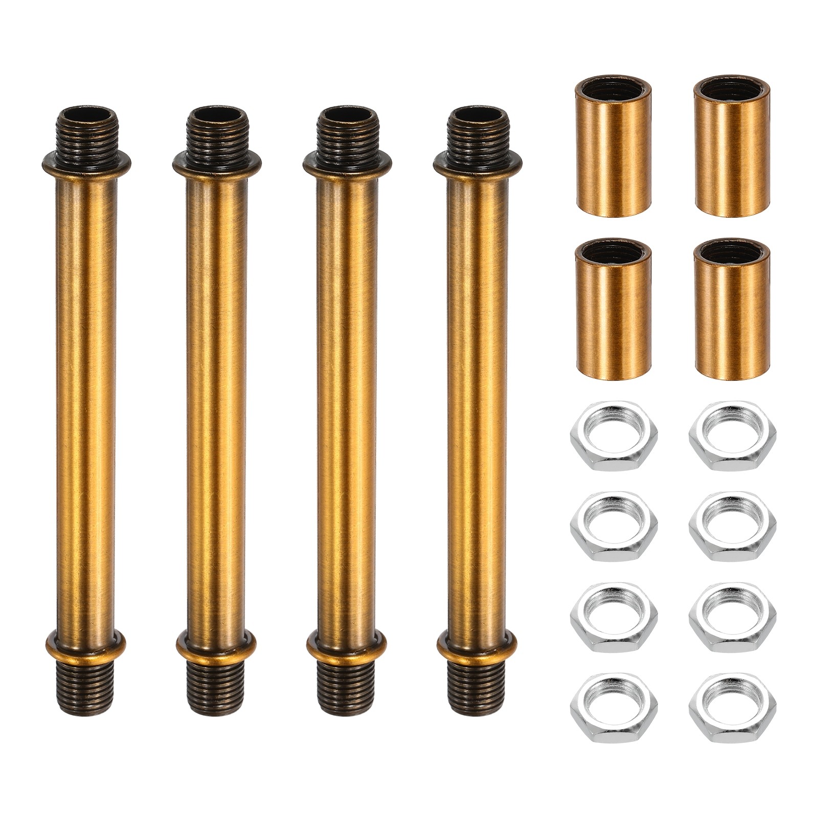 4Set 100mm/3.94" Straight Pipe Lamp Stems Rod Kit, M10 Fine Thread, Gold Bronze