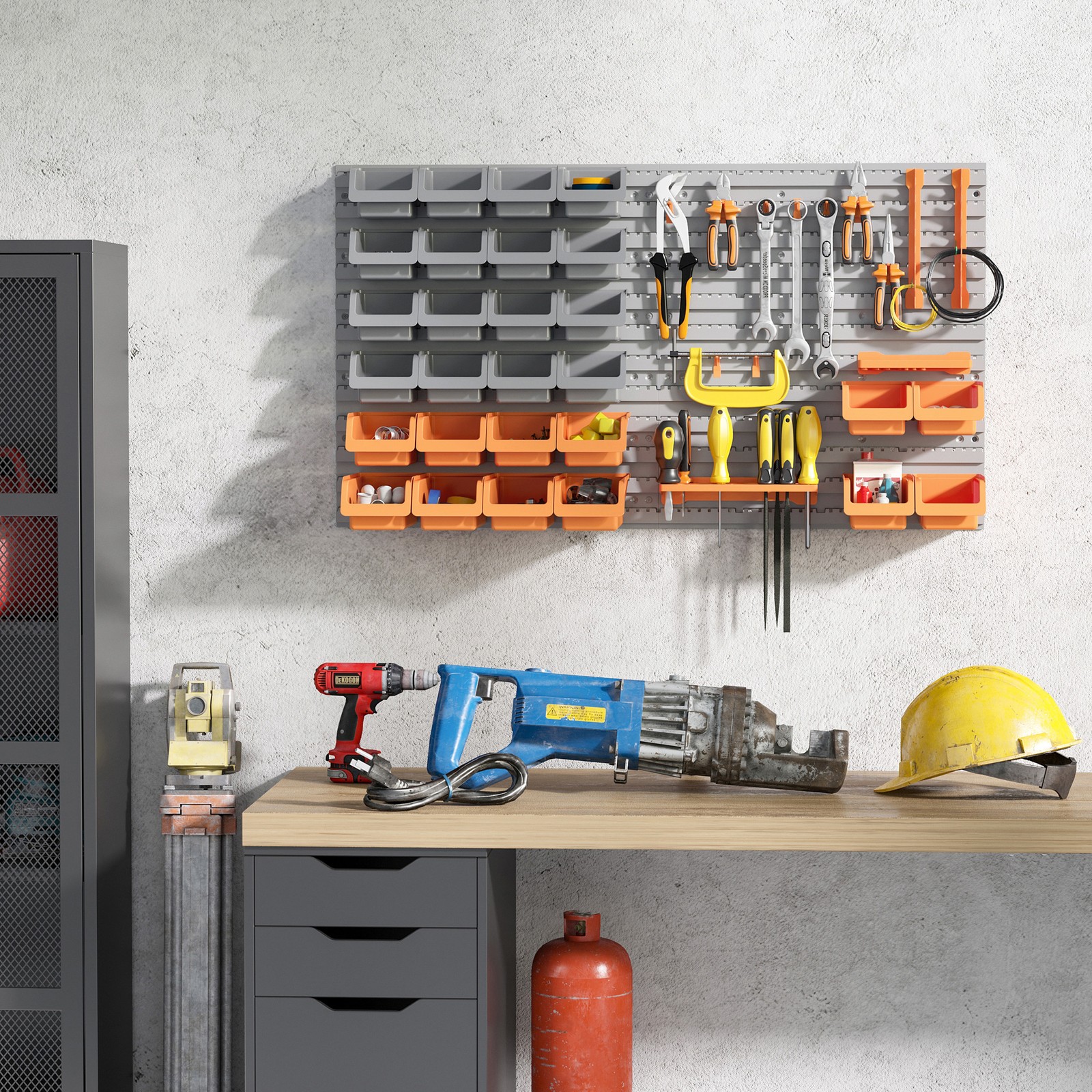 DURHAND 44 Piece Wall Mounted Pegboard Tool Organizer Rack Kit with Various Size