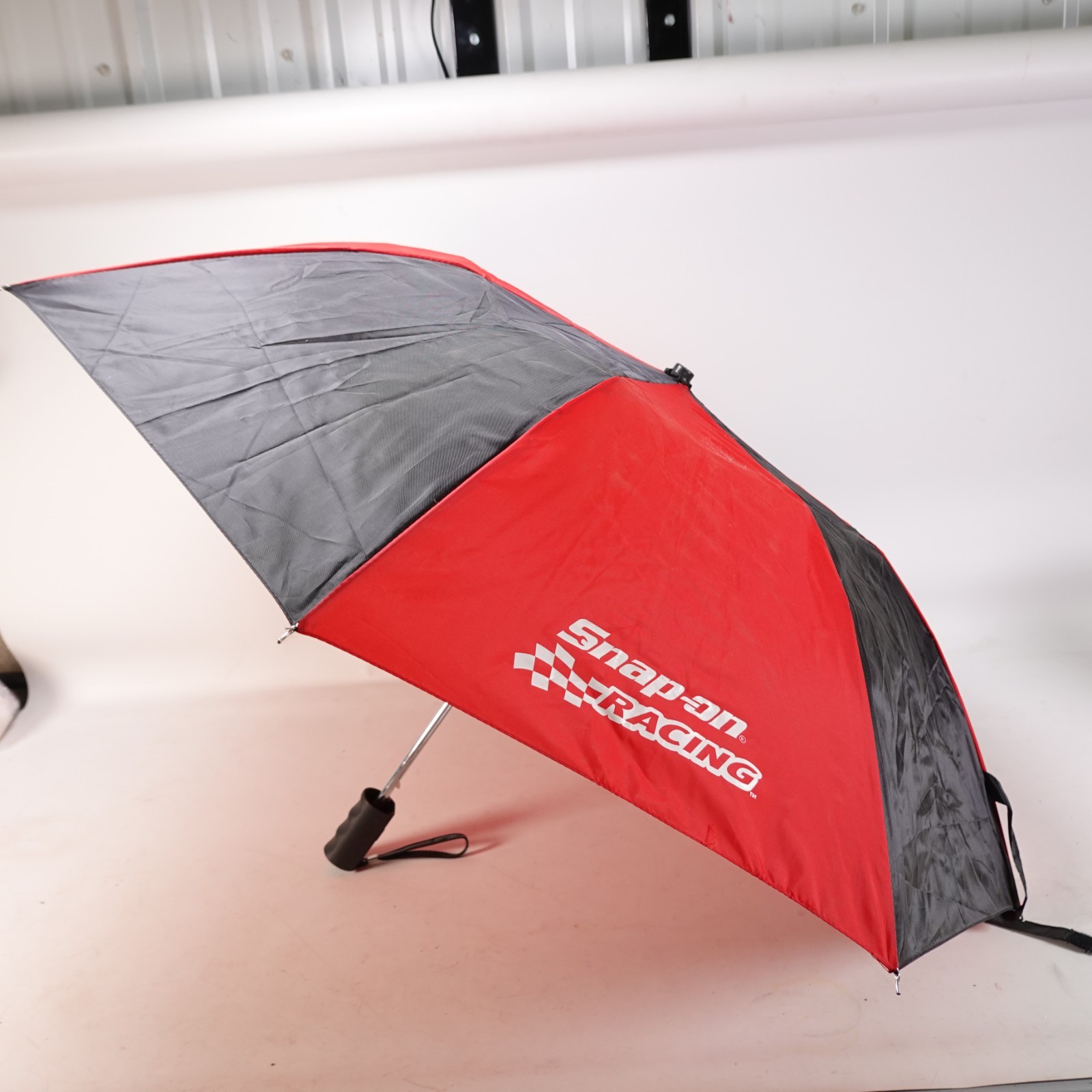 Snap On Racing Red and Black Folding Umbrella 37 inches across