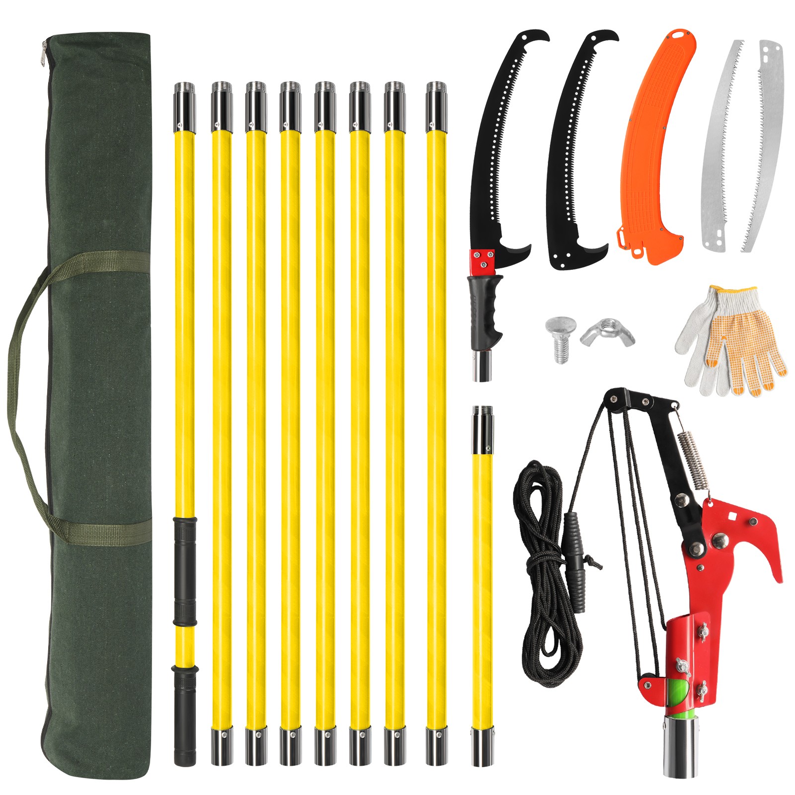 24ft Manual Pole Saw, Lightweight Tree Trimmers Long Handle Pruner Set