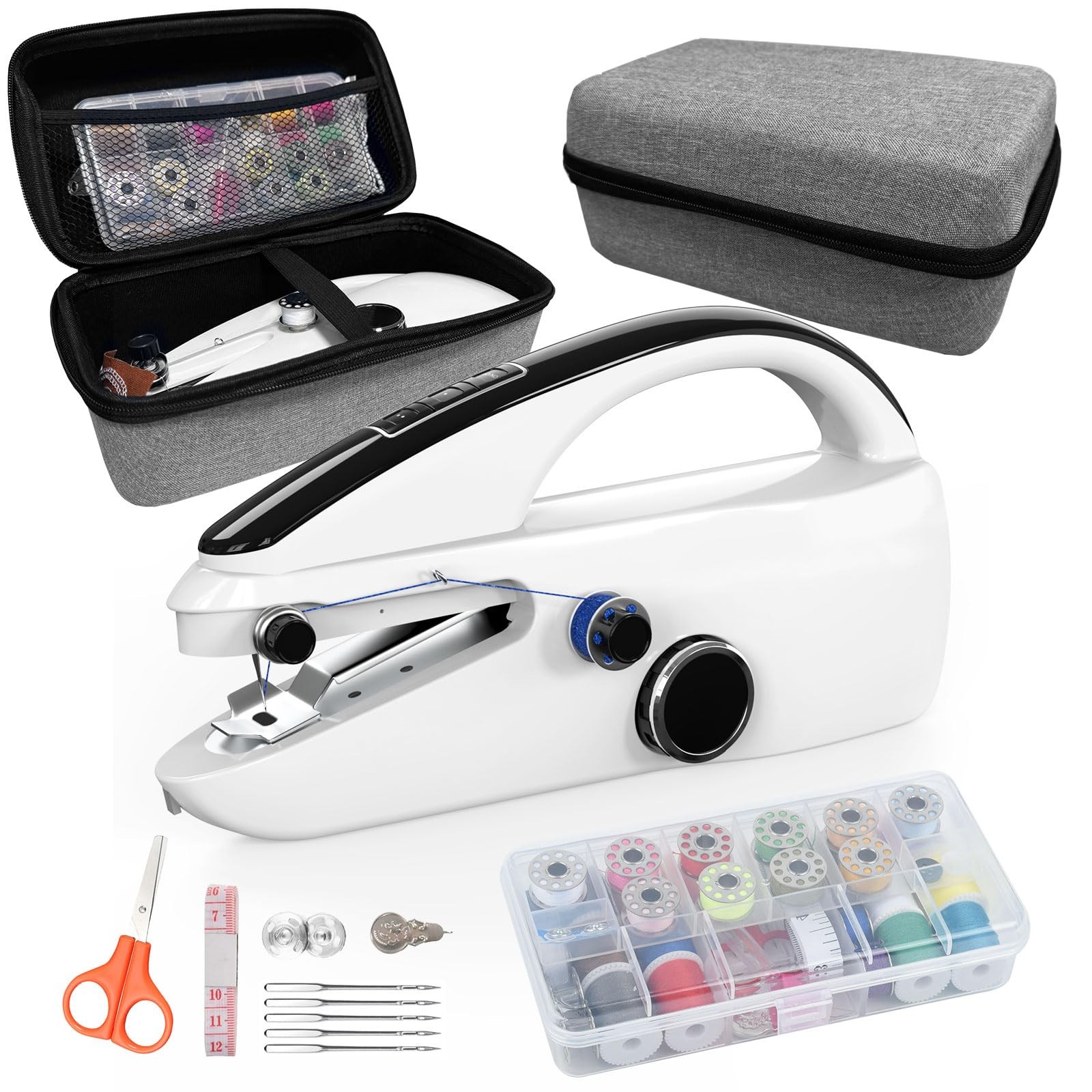Handheld Portable Mini Sewing Machine Kit With Storage Gray Bag For Beginners