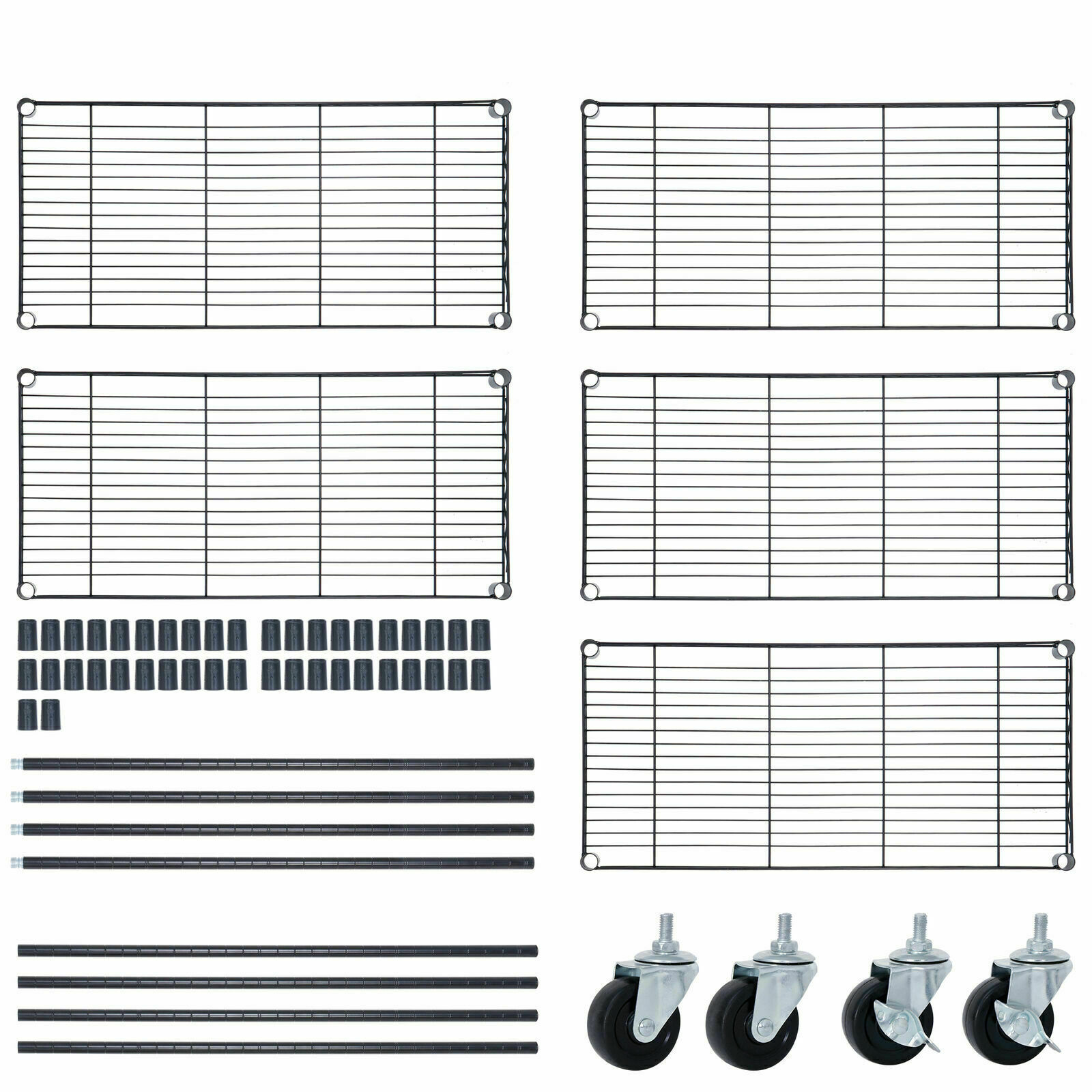 2X 5 Layer Unit Wire Rack Storage Shelf Black Holder Kitchen Display w/ 4 Wheels