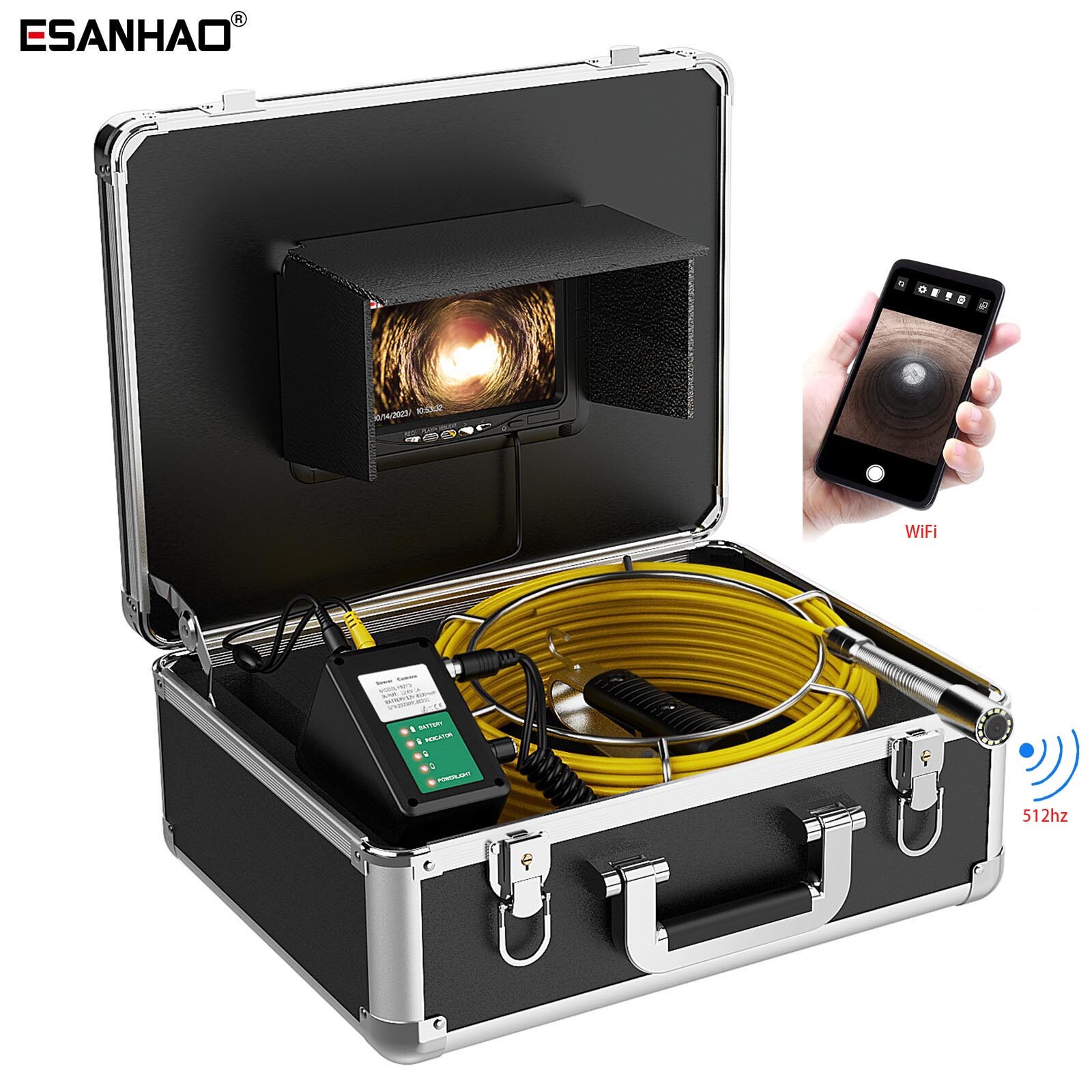 7" 20M WIFI Pipe Inspection Camera with 512hz Locator 1000TVL Sewer Camera IP68
