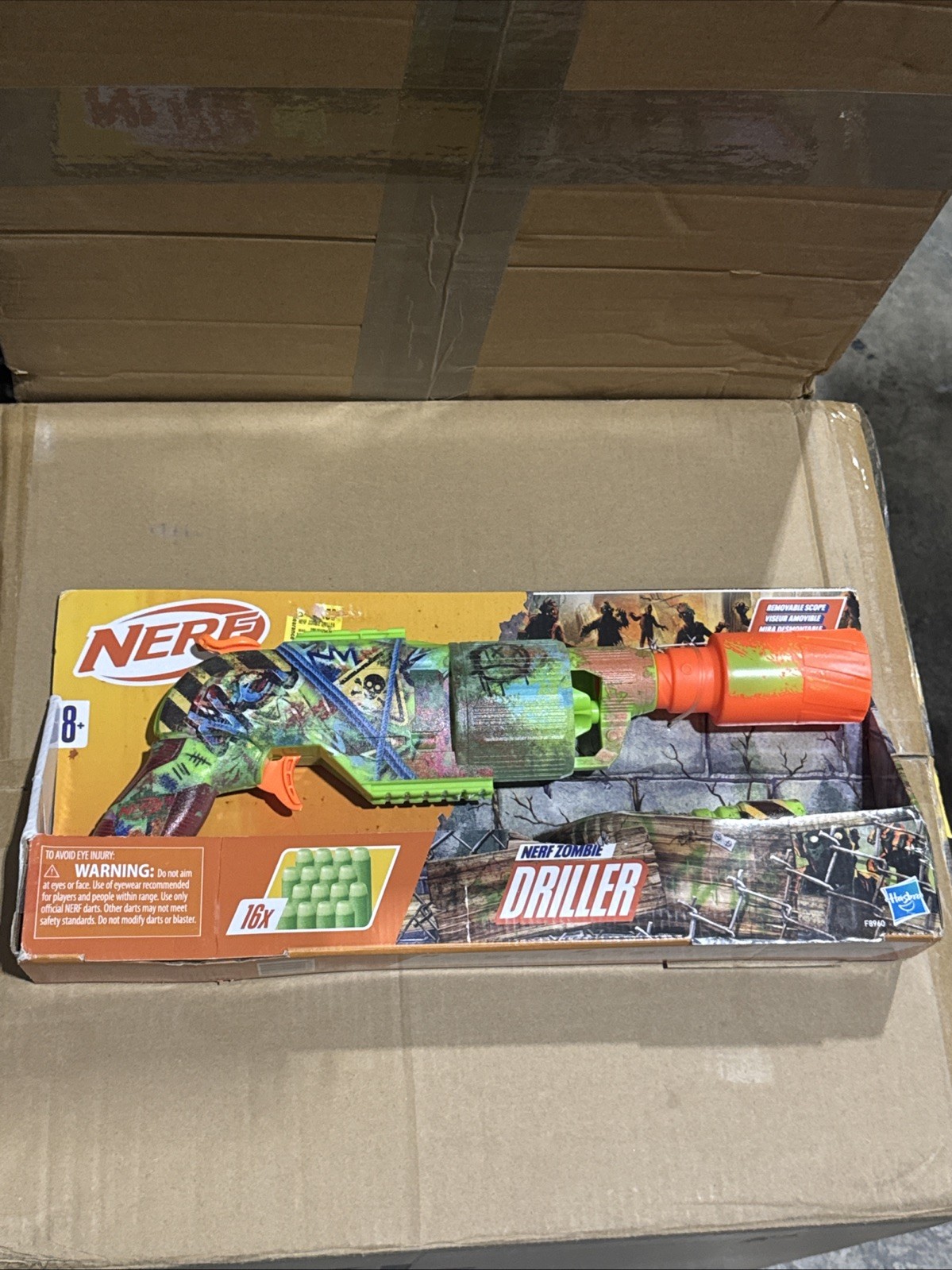 NERF Zombie Driller Dart Blaster, 16 Nerf Elite Darts Rotating 5 Dart Cylinder