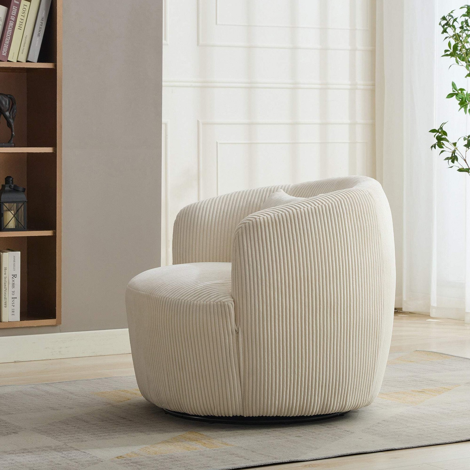 Homy Casa Swivel Accent Chair 34.25" Corduroy Upholstered Single Size Sofa Beige