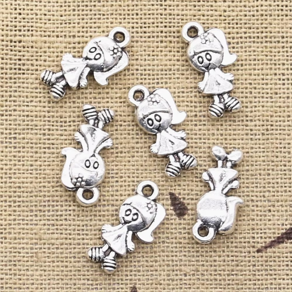 50pcs Lovely Girl 15x7mm Antique Silver Color Pendants Making DIY Handmade