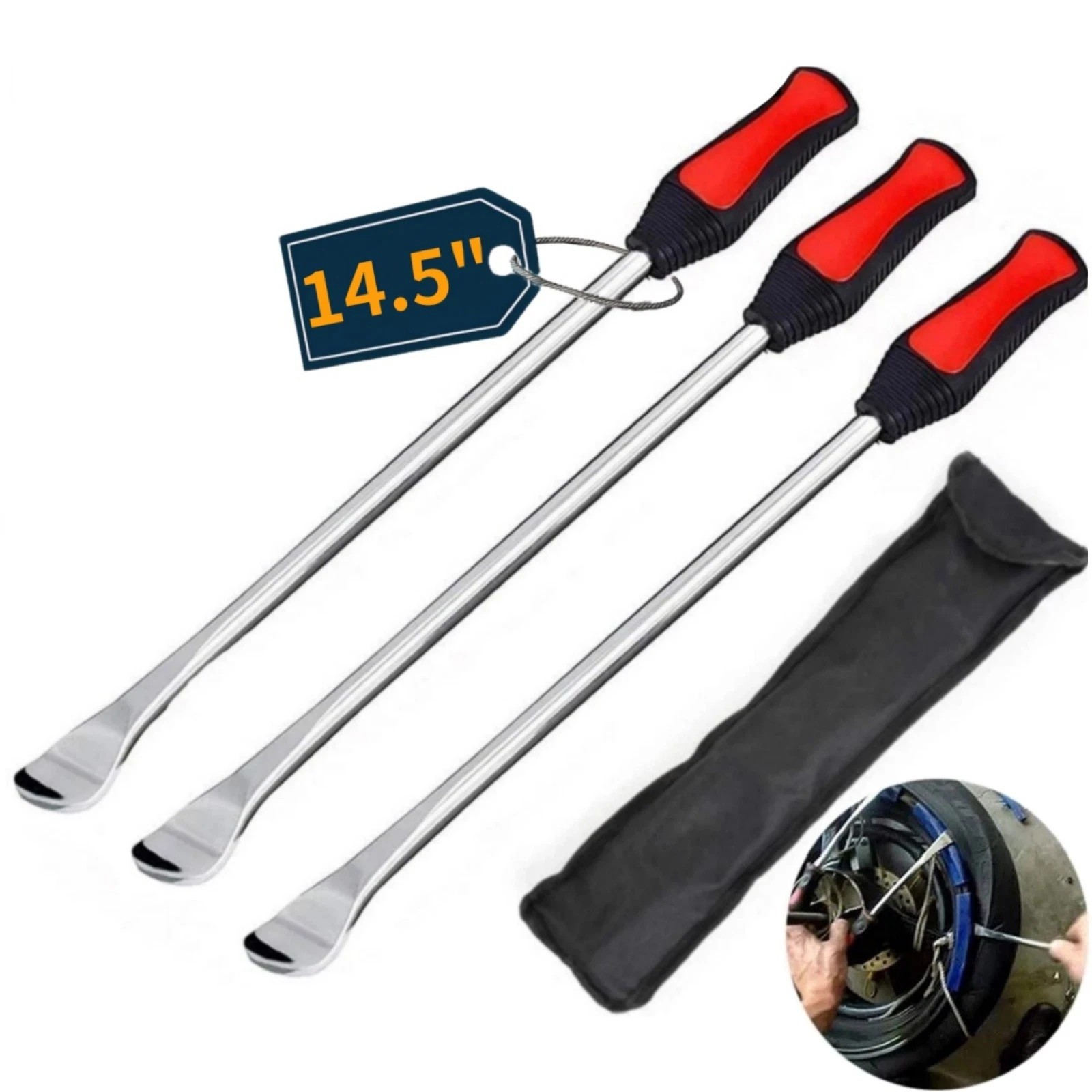 3 Pack 14.5" Tire Spoons Changing Tire Lever Tire Iron Bar Set Tire Repair Tool