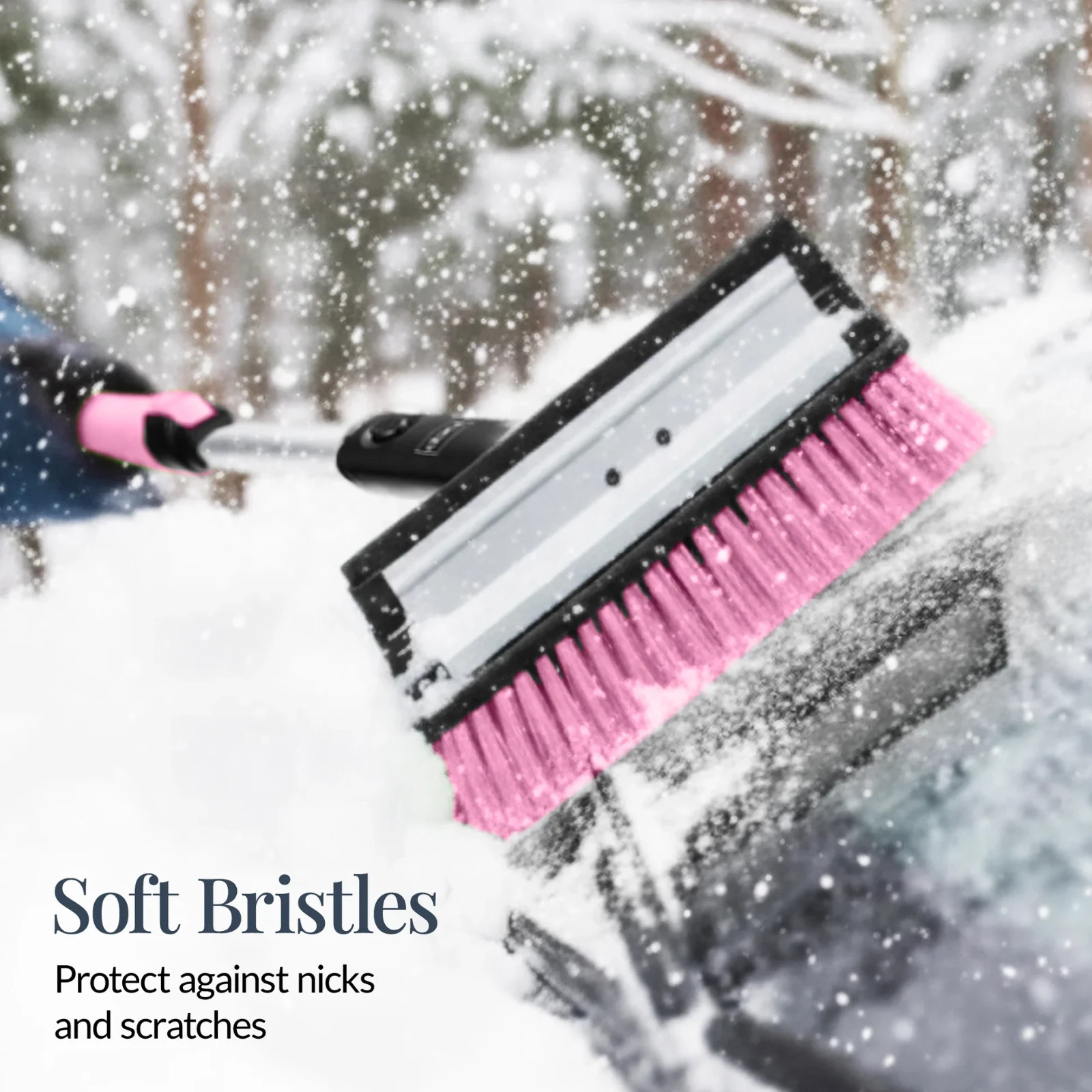 39 in. Pink Extendable Snow Brush with Squeegee and Ice Scraper.