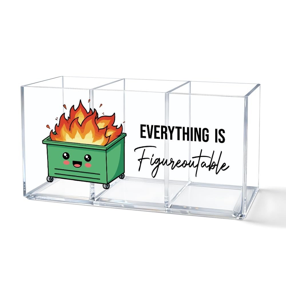 Vgrti Everything is Figureoutable 3 Compartment Cute Acrylic Pen Transparent