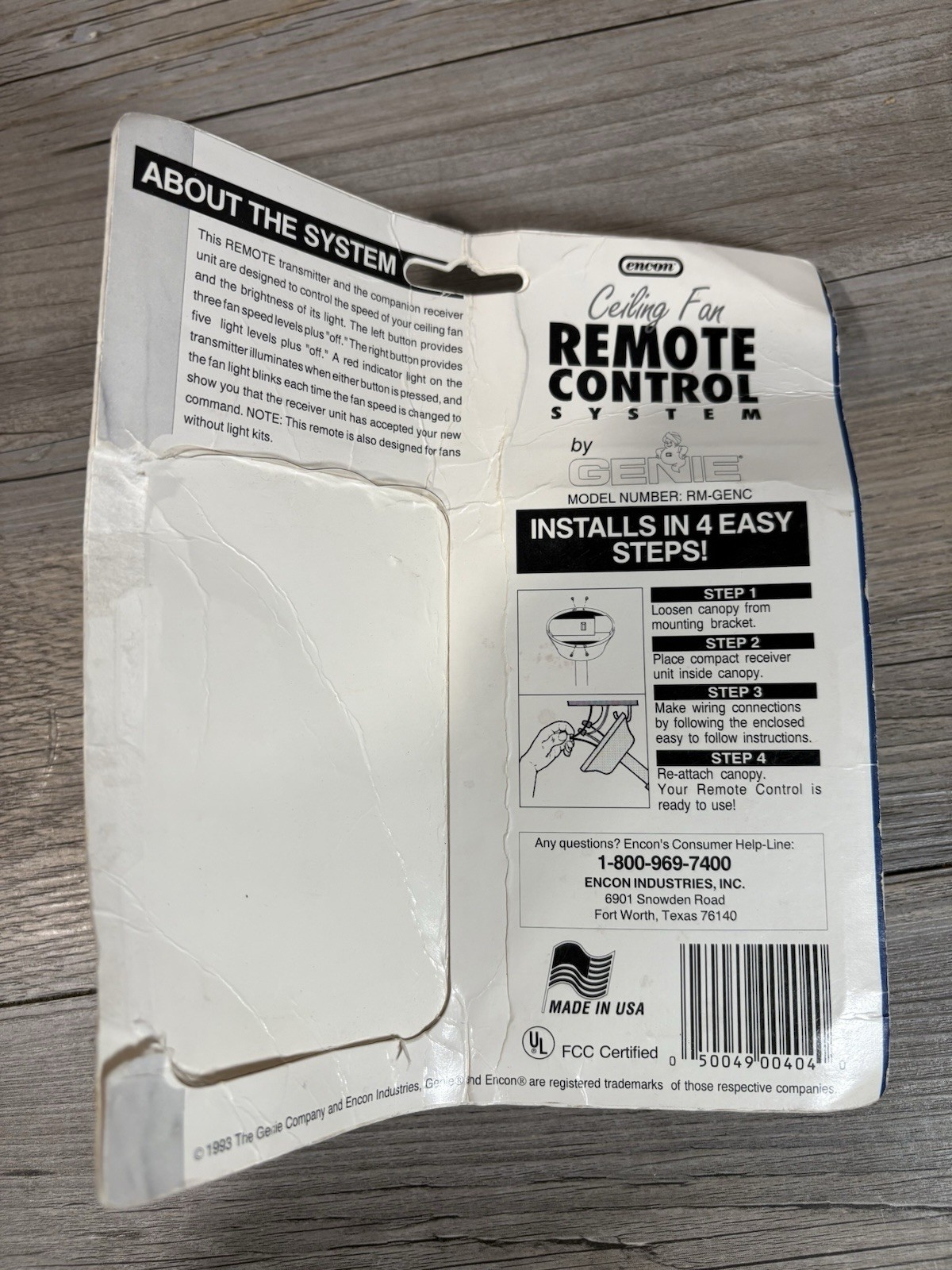 Genie Ceiling Fan Remote Control System Model RM-GENC - New W/ Package Damage
