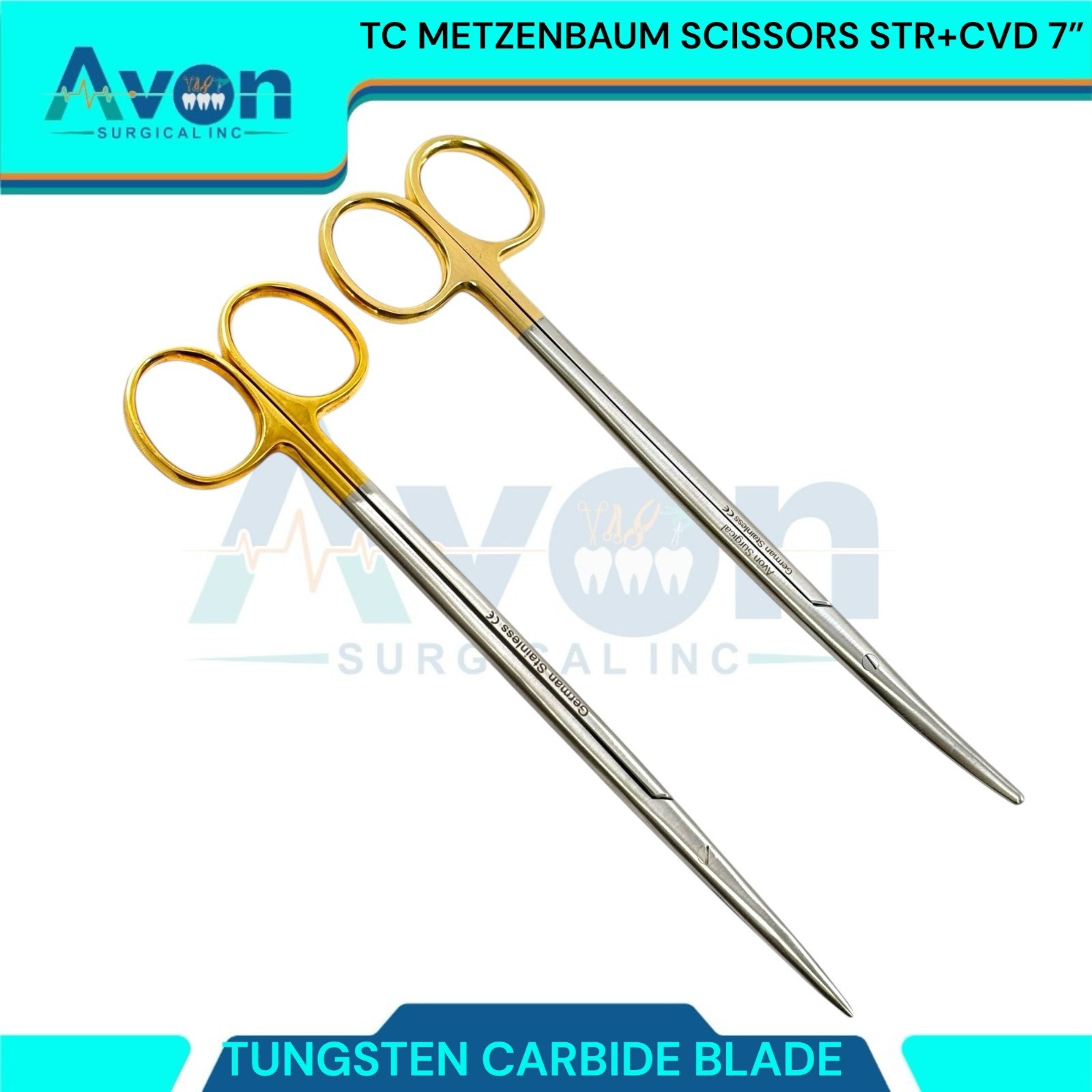 Straight & Curved Metzenbaum Scissors 7in with Tungsten Carbide Inserted Blades